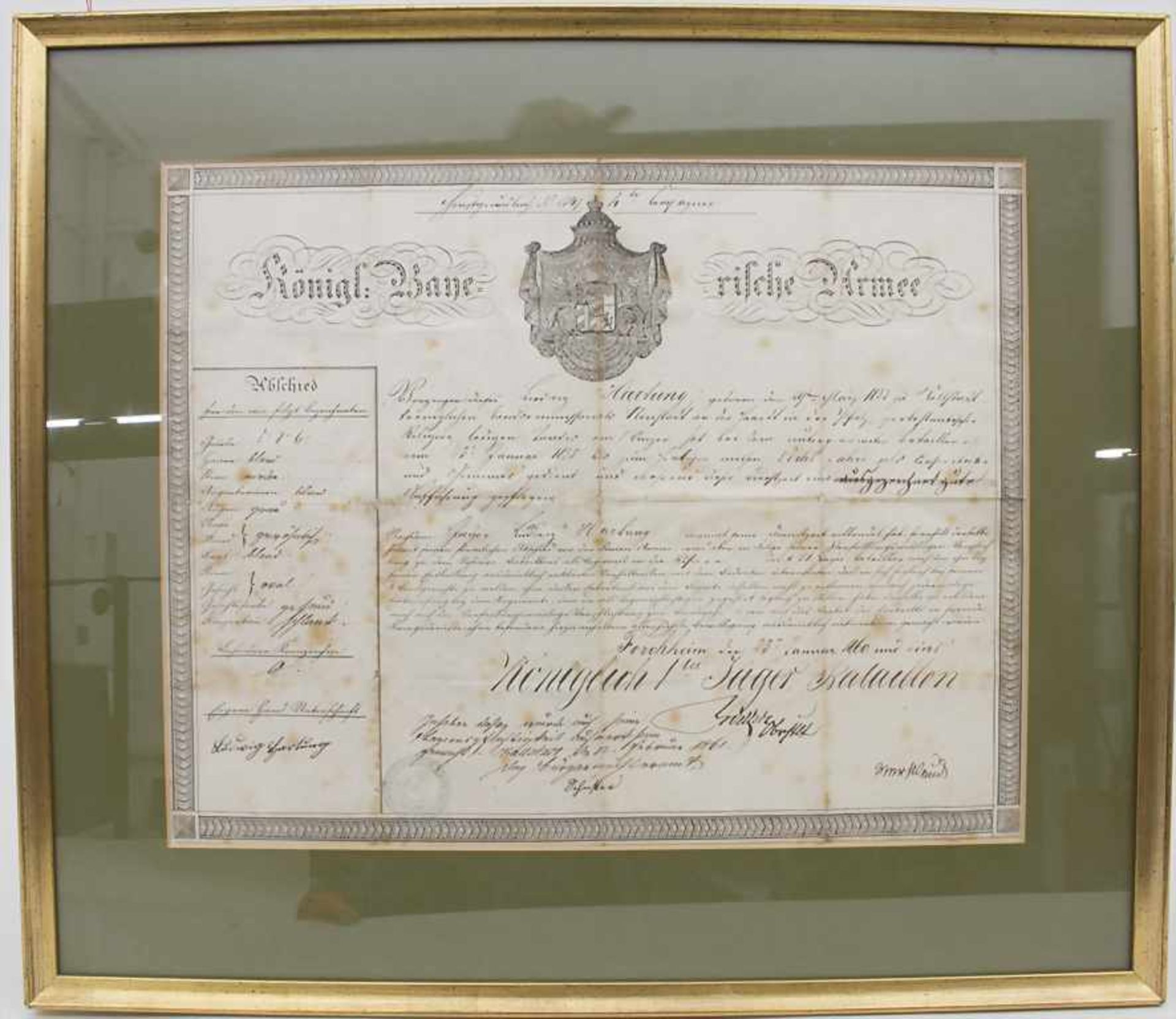 Militärische Urkunde / Military certificate, Königl. Bayerische Armee, 1861Technik: Kupferstich - Bild 2 aus 4