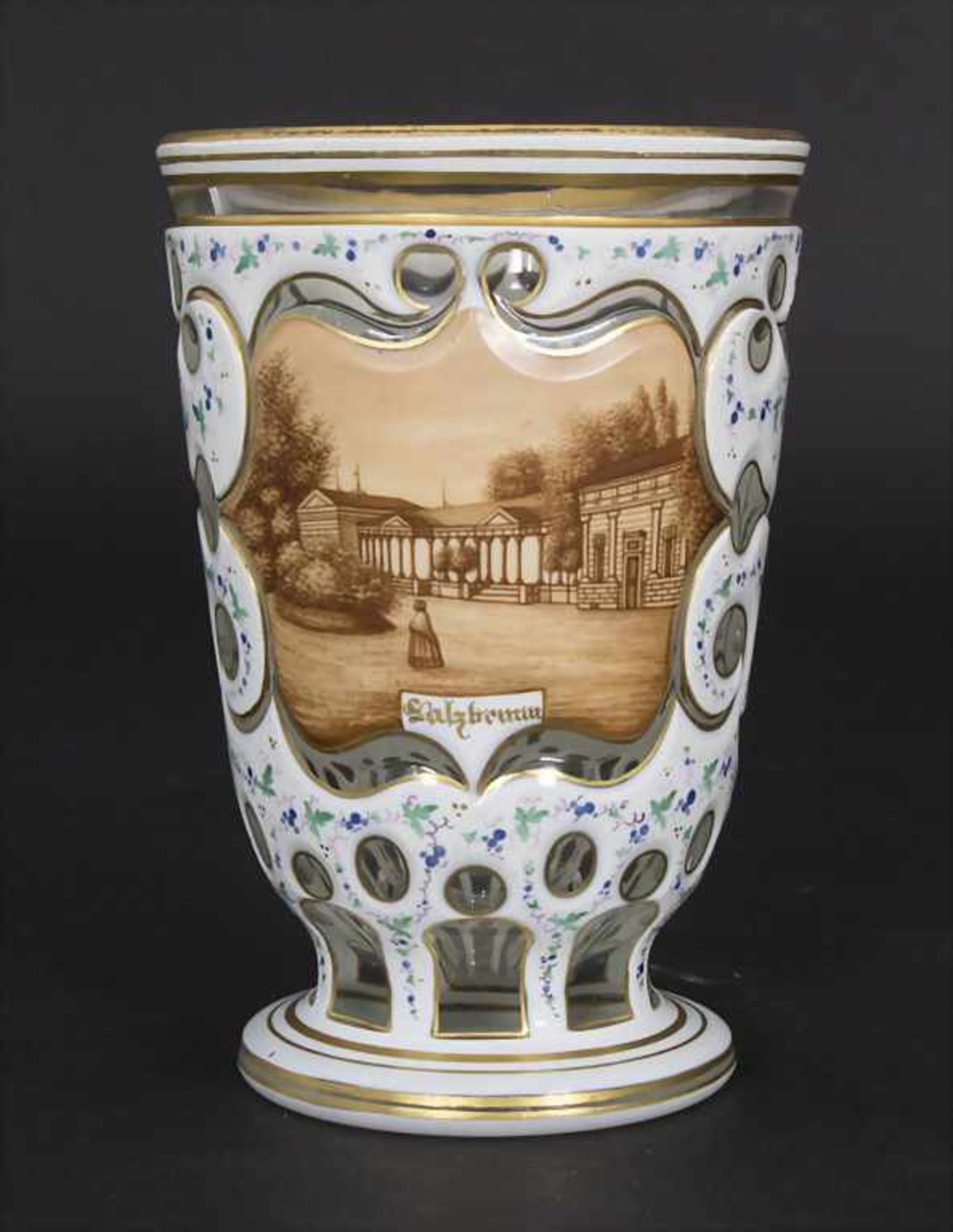 Biedermeier Bäderglas / A Biedermeier glass beaker with opaque enamel, Gräflich Schaffgotsch'sche