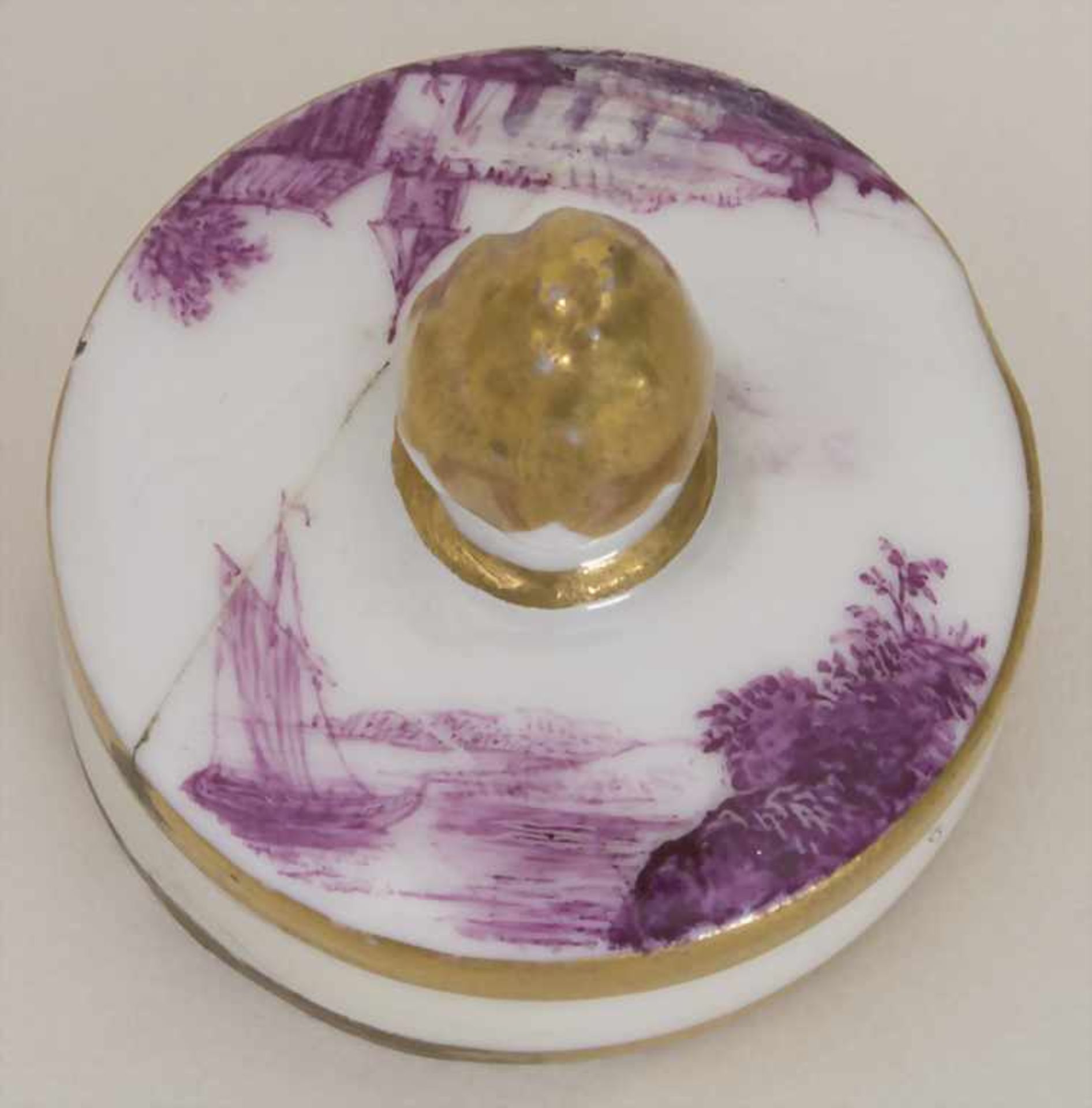 Teedose / A tea caddy, Meissen, um 1735Material: Porzellan, in Purpur und in Gold bemalt, glasiert, - Bild 5 aus 15