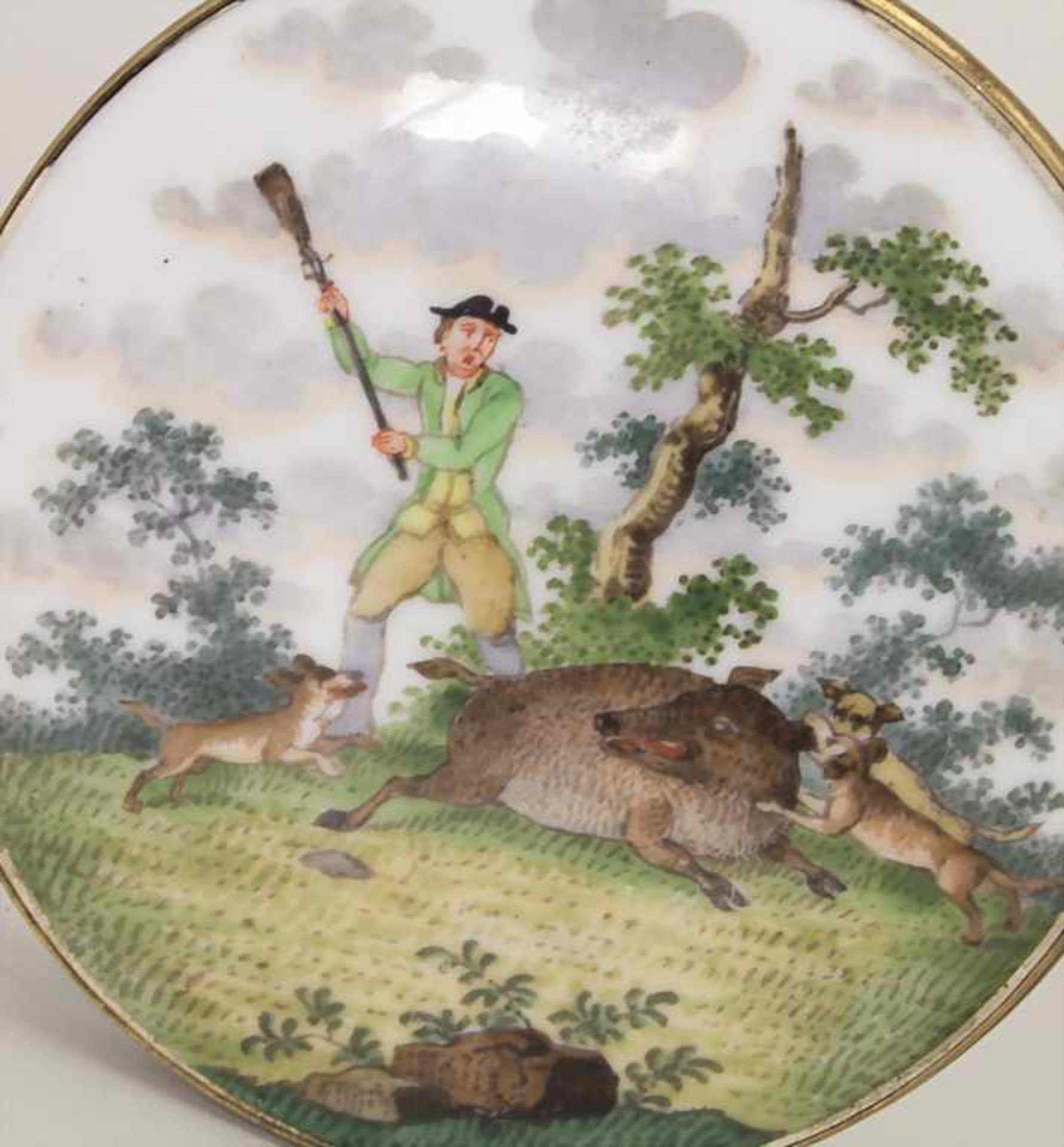 Deckeldose / Tabatiere mit Jagdszene und Napoleon / A snuff box with a hunting scene and Napoleon, - Bild 2 aus 7