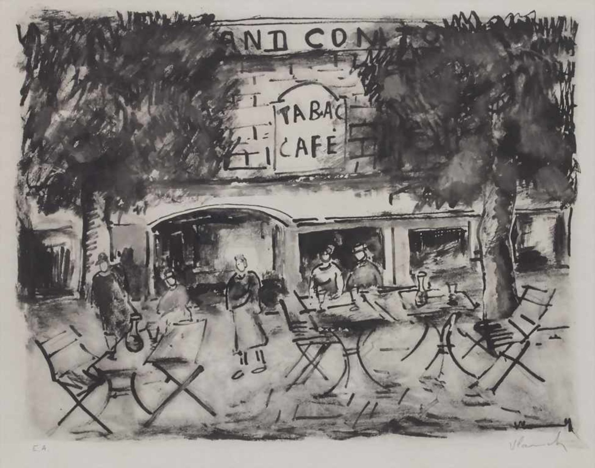 Maurice de Vlaminck (1876-1958), 'Französisches Straßencafé' / 'A french street café'Technik: