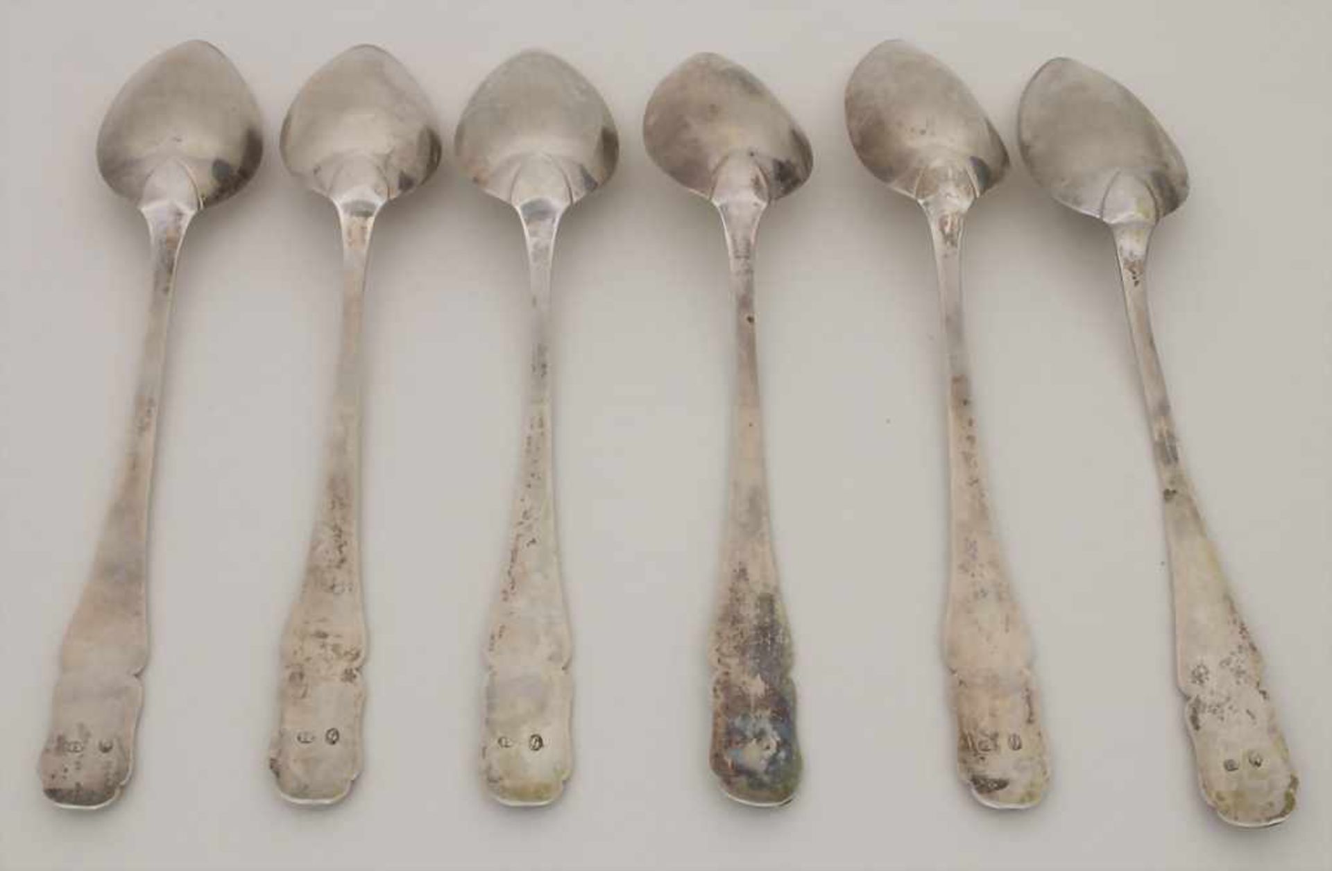 6 Teelöffel / 6 silver tea spoons, um 1800Material: Silber, 12 Lot, Punzierung: Beschaumarke, - Image 2 of 6