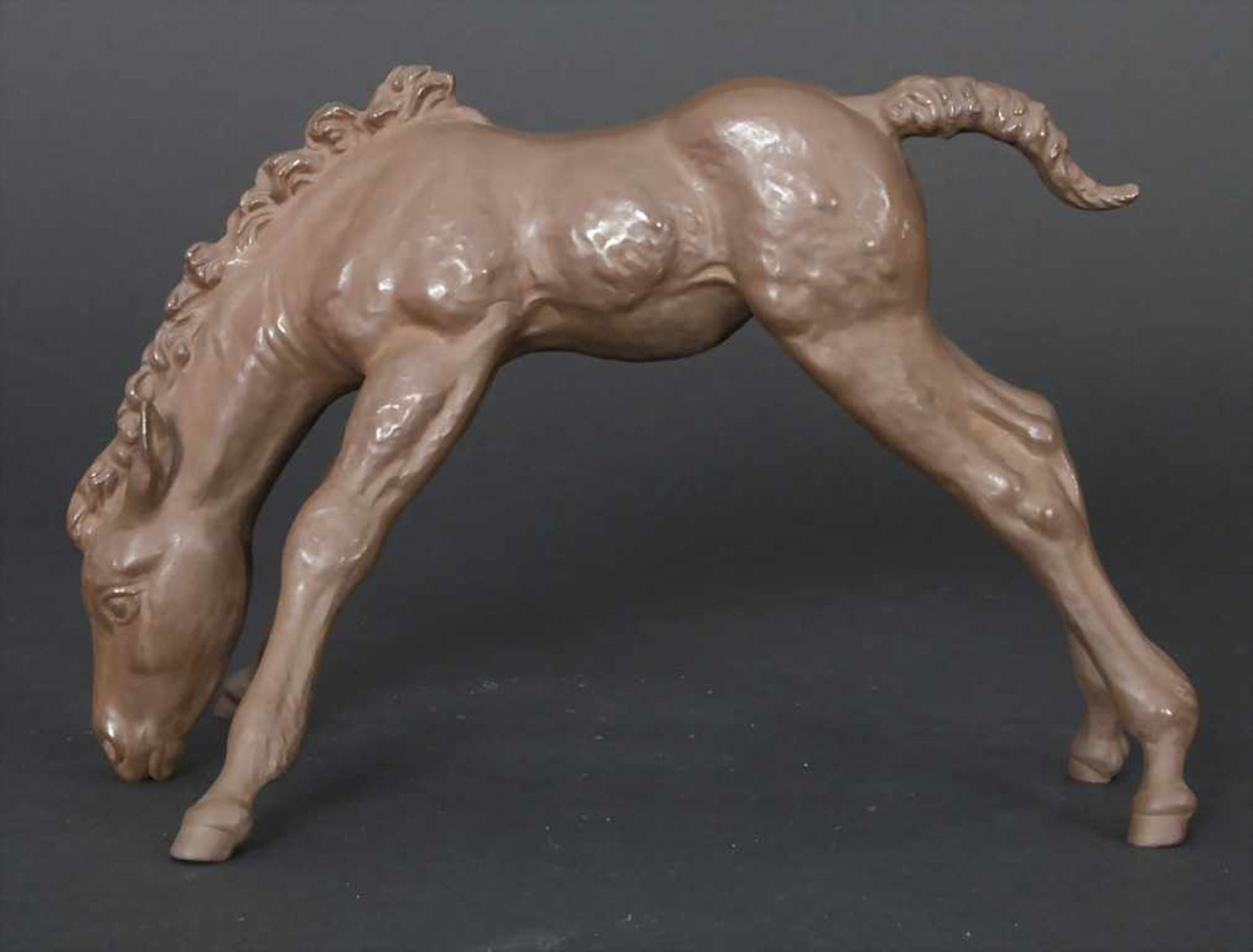 Tierfigur 'Grasendes Fohlen' / An animal figure of a grazing foal, Meissen, 20. Jh.Material:
