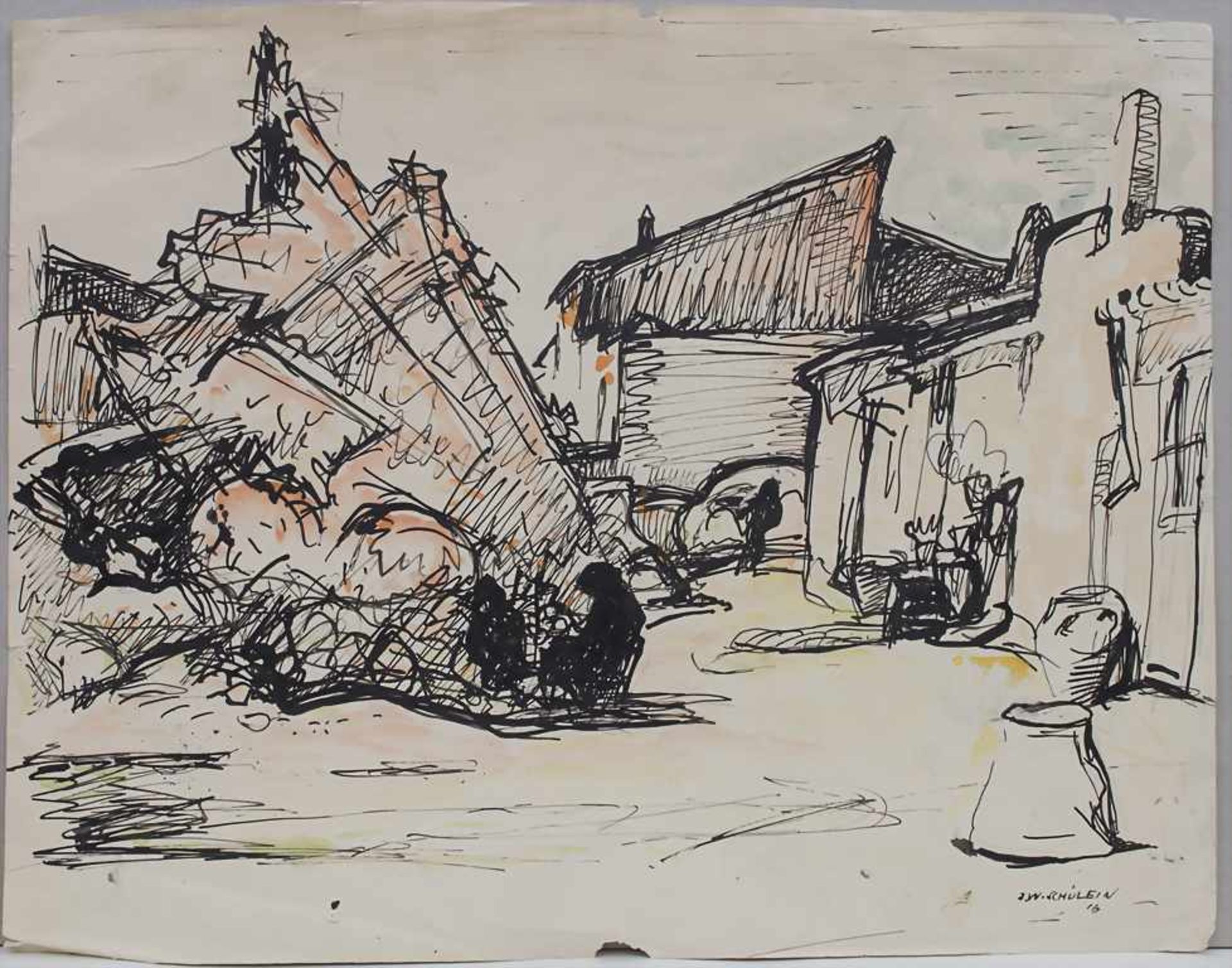 Julius Wolfgang Schulein (1881-1970), 'Kriegsruinen' / 'War ruins'Technik: Tusche / Aquarell auf