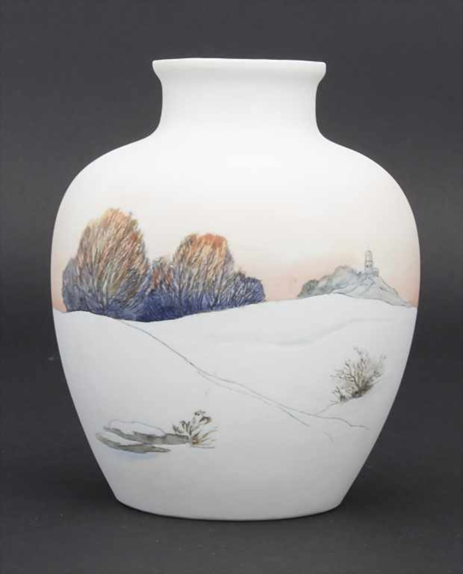 Vase mit Winterlandschaft / A vase with a winter landscape, Karl Ens, Volkstedt, um 1900Material: - Bild 2 aus 6