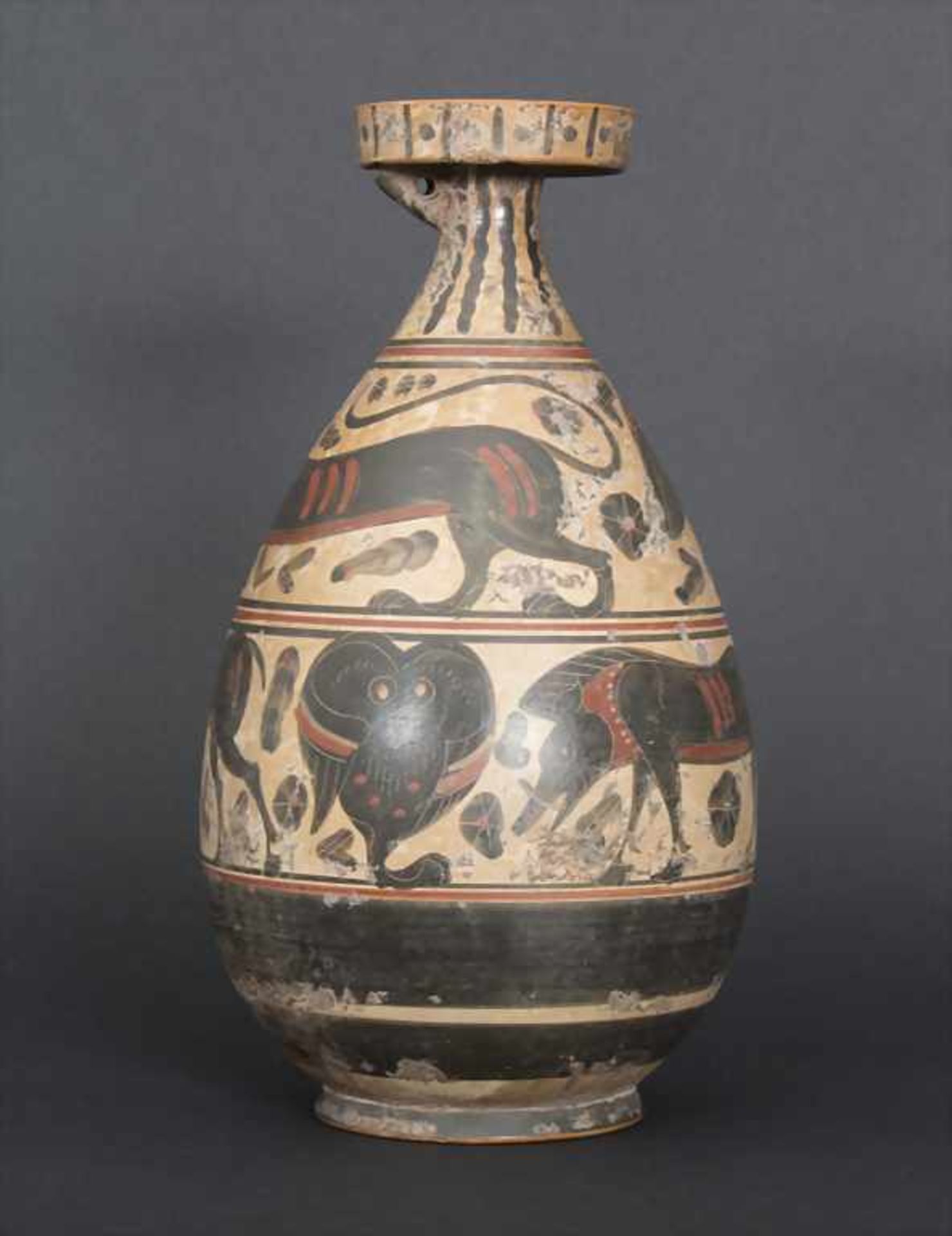 Vase, GriechenlandMaterial: Ton, rundum geritzt und polychrom bemalt,Marke/Signatur: keine,Höhe: - Image 2 of 11