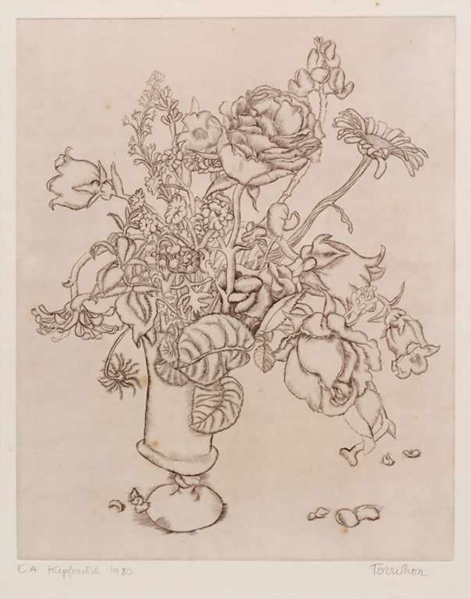 Tony Torrilhon (*1931), 'Blumenstrauß' / 'A flower bouquet'Technik: Kupferstich auf Velin,