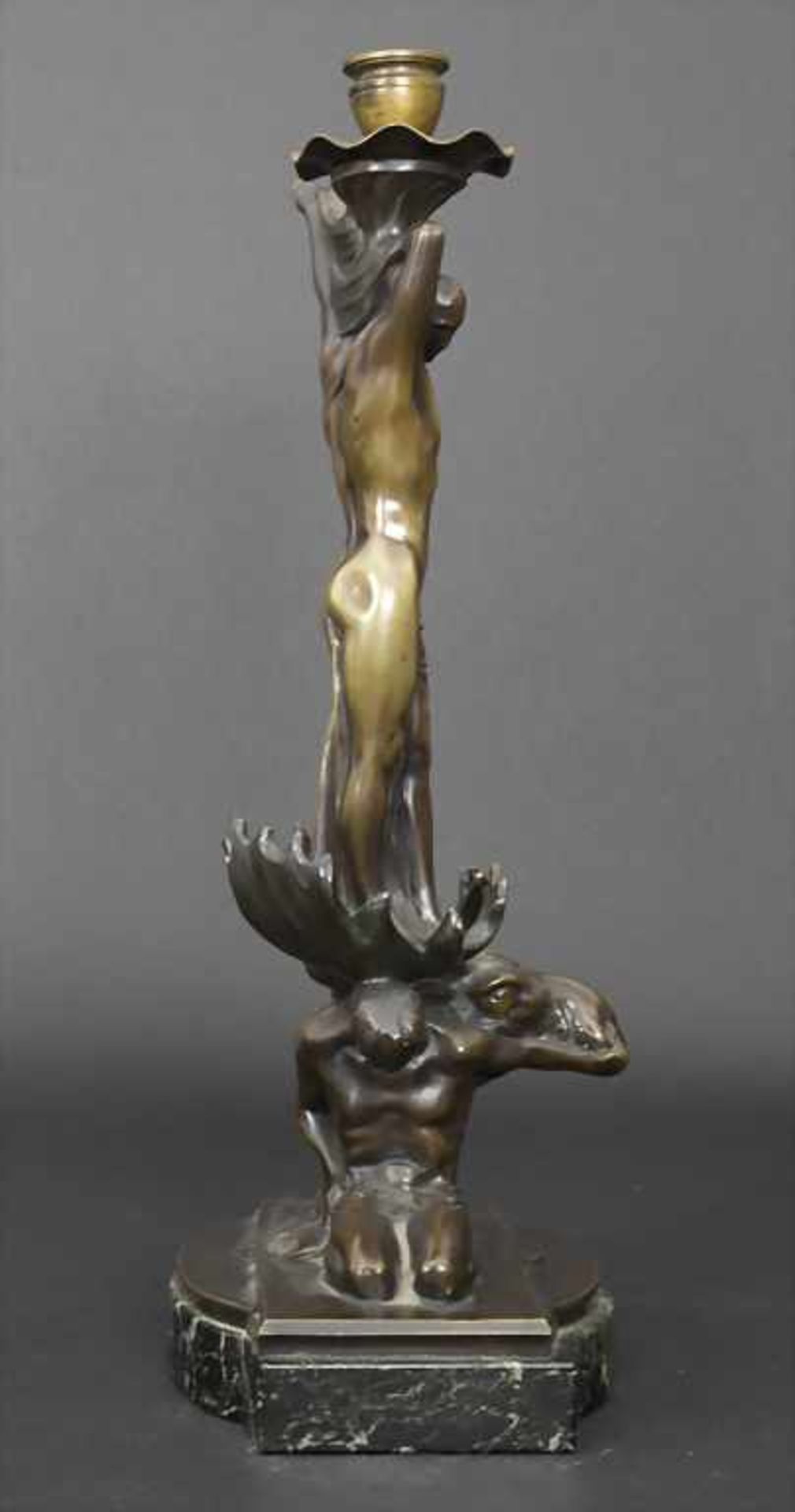 Johannes Hoffmann, 1844 Schleswig - 1920 Rom, Jugendstil BronzeleuchterTechnik: Bronze, patiniert - Bild 4 aus 8