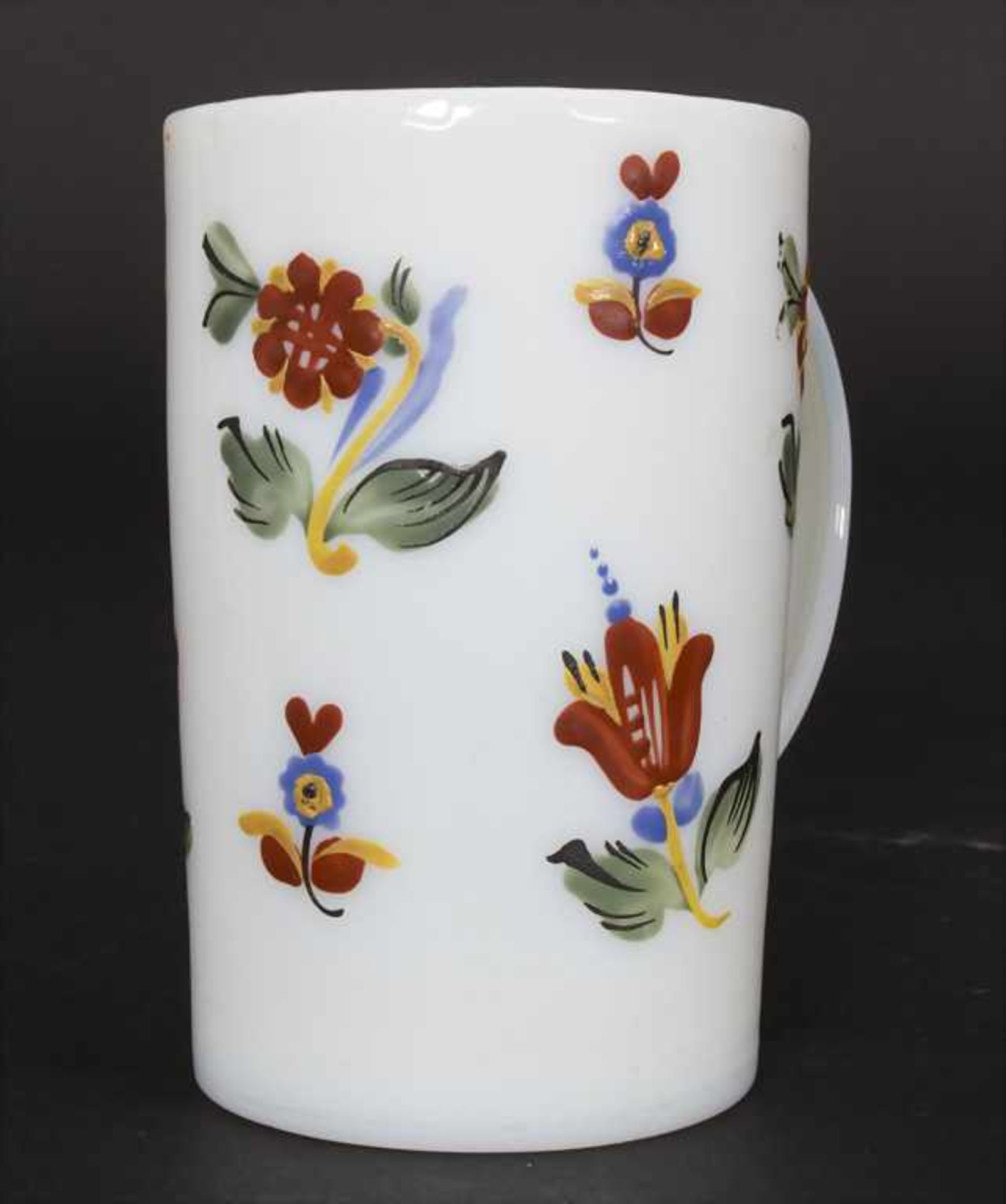 2 Henkelbecher / 2 glass mugs, Böhmen, um 1800Material: opalisierendes Milchglas, poychrom bemalt, - Image 6 of 6