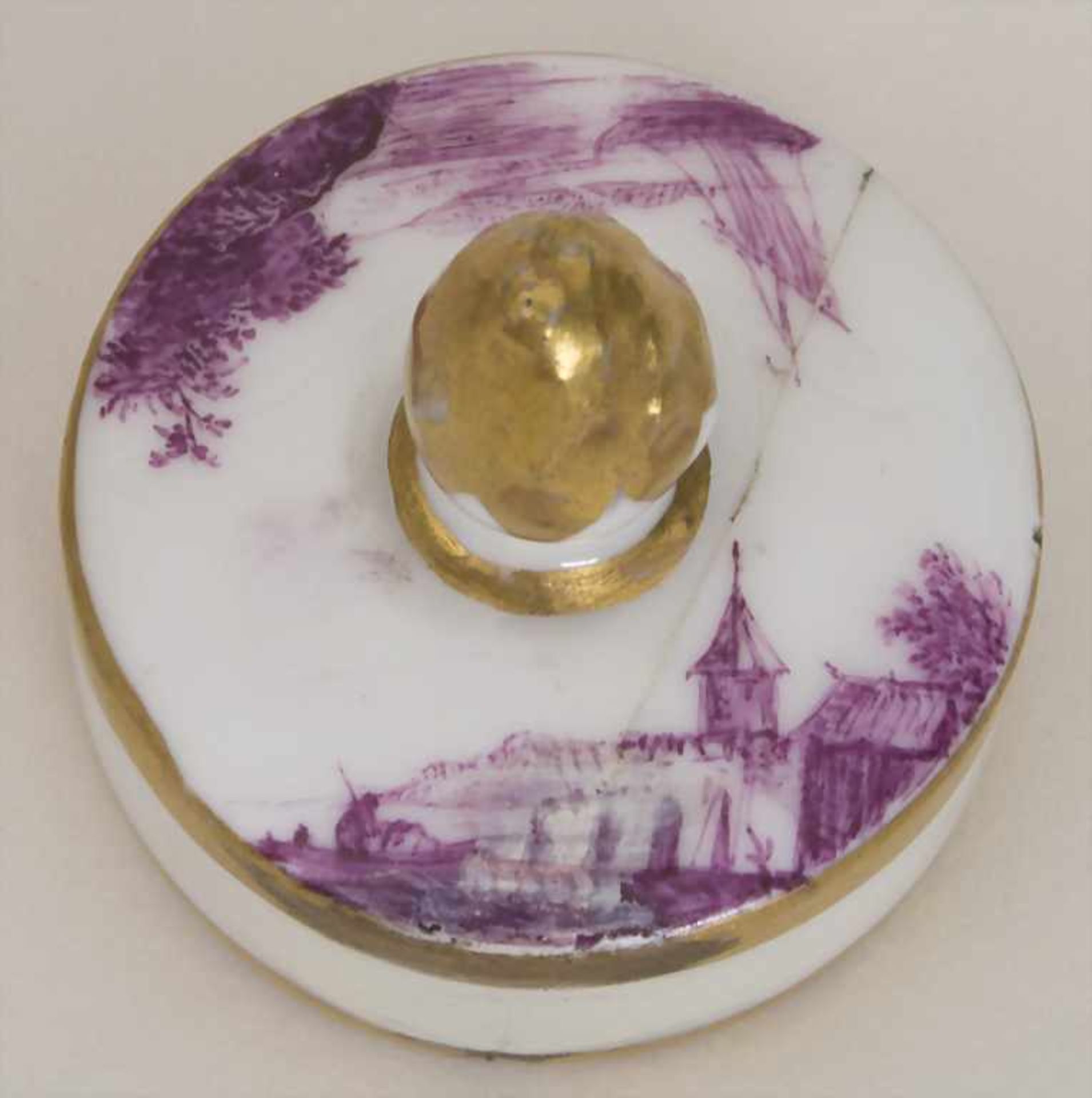Teedose / A tea caddy, Meissen, um 1735Material: Porzellan, in Purpur und in Gold bemalt, glasiert, - Bild 4 aus 15