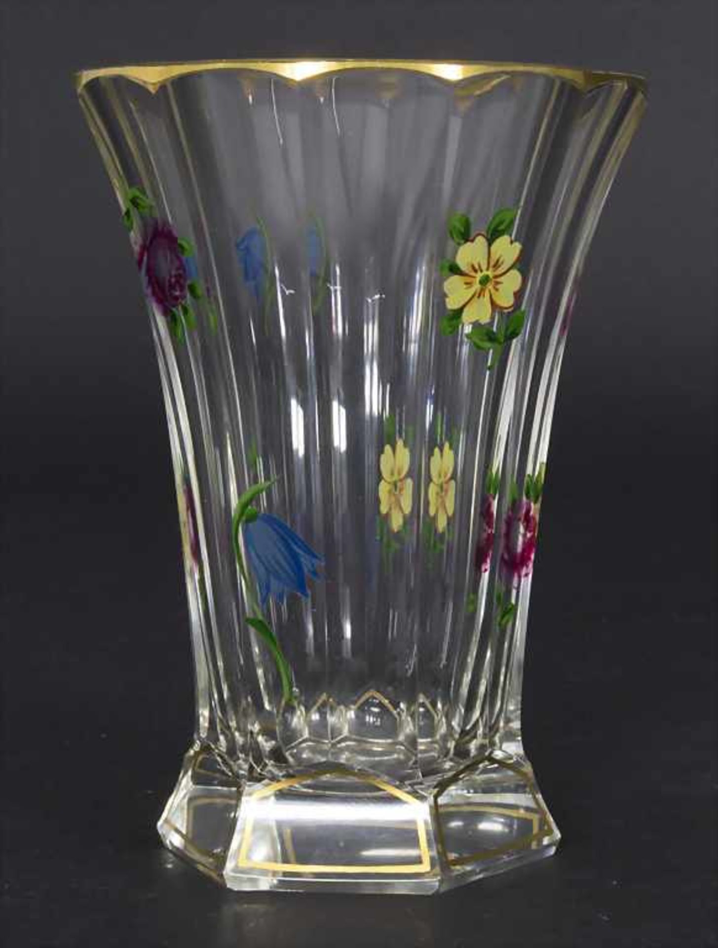 Badeglas / A bath glass, deutsch, um 1800Material: farbloses Glas, Facettenschliff, Emailmalerei,