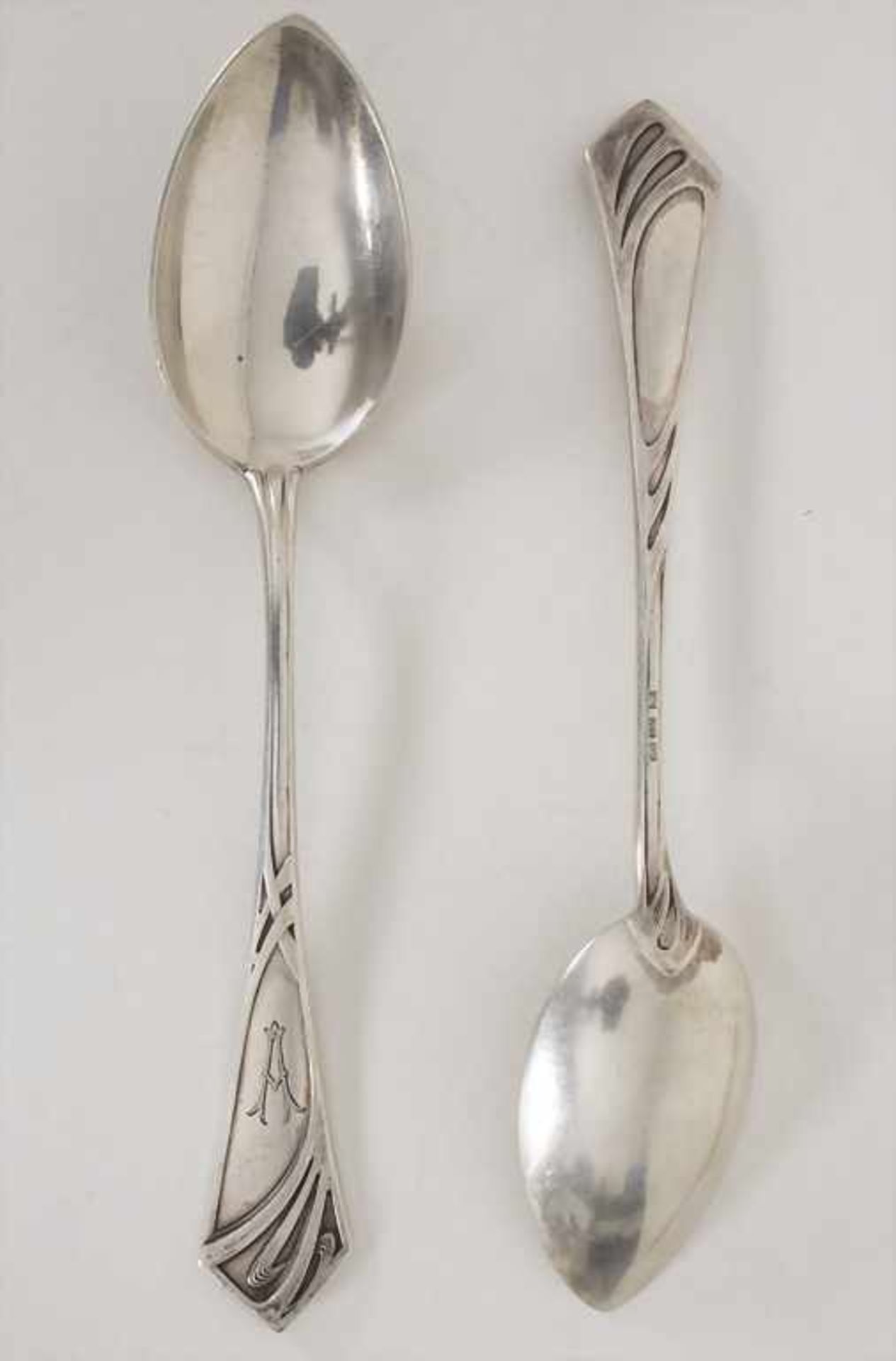 6 Jugendstil Kaffeelöffel / 6 Art Nouveau coffee spoons, Fa. Auerhahn, um 1900Material: Silber, im - Image 3 of 6