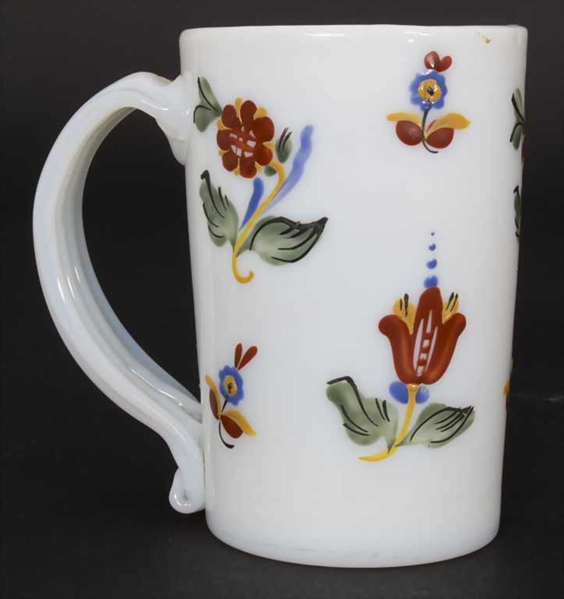 2 Henkelbecher / 2 glass mugs, Böhmen, um 1800Material: opalisierendes Milchglas, poychrom bemalt, - Image 5 of 6