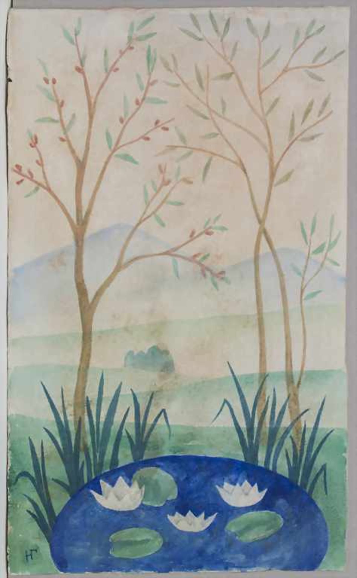 Nathalie Gontcharova (1881-1962), 'Paysage au petit étang'Technik: Aquarell auf Papier, Signatur: