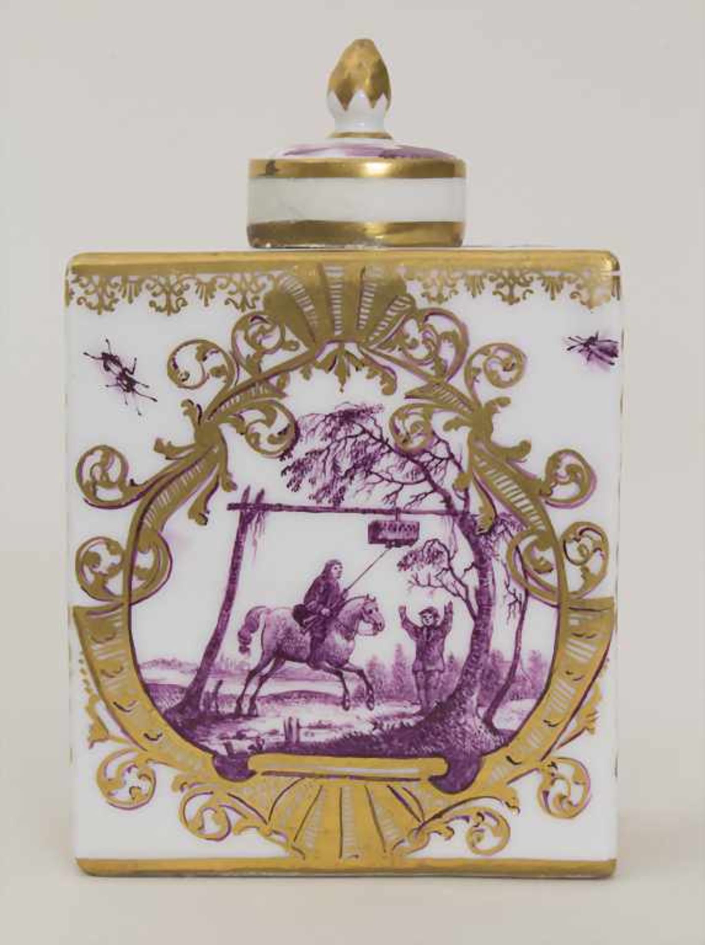 Teedose / A tea caddy, Meissen, um 1735Material: Porzellan, in Purpur und in Gold bemalt, glasiert, - Bild 8 aus 15