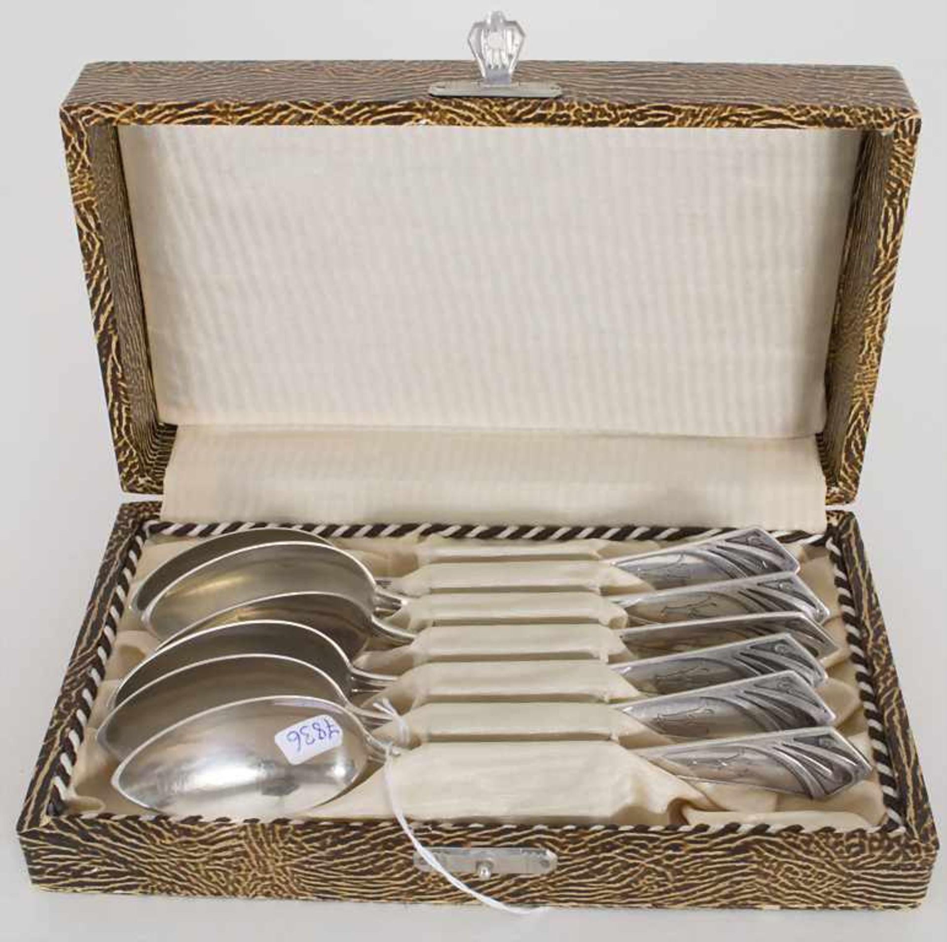 6 Jugendstil Kaffeelöffel / 6 Art Nouveau coffee spoons, Fa. Auerhahn, um 1900Material: Silber, im - Image 6 of 6