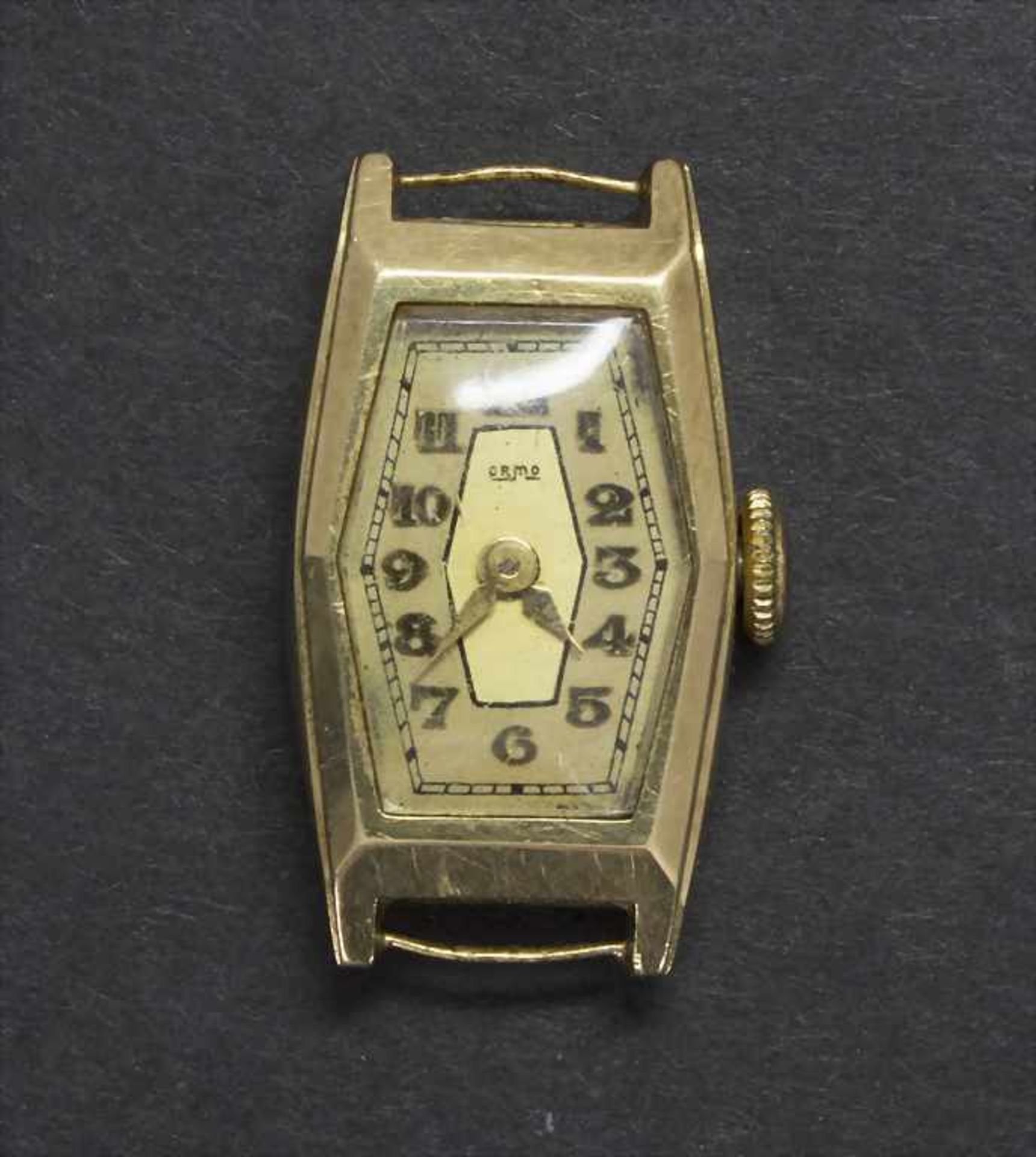 Art Déco Damenarmbanduhr / A ladies wrist watch, Schweiz / Swiss, um 1950Gehäuse: 14 Kt. 585/000 GG,