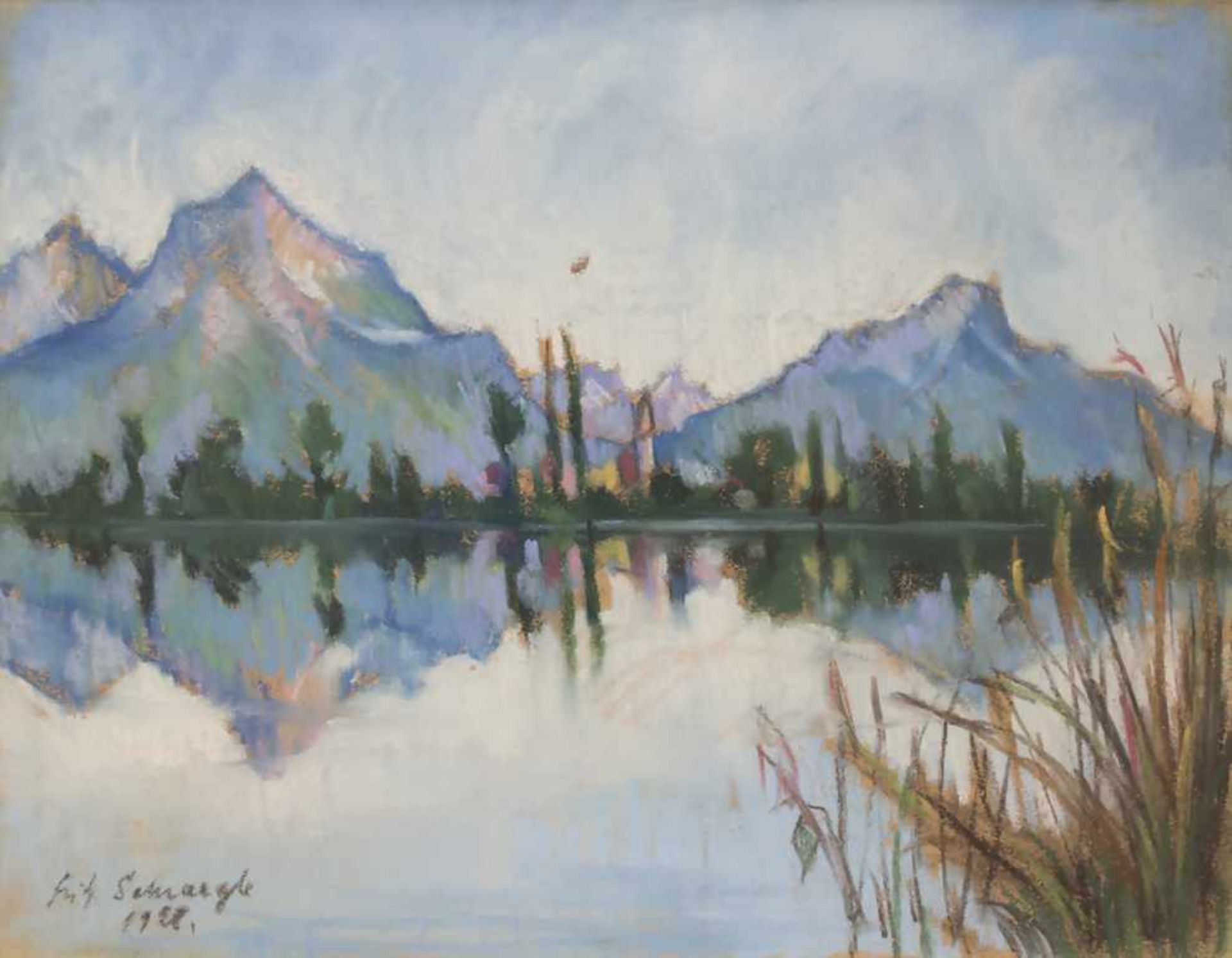 Fritz Schraegle (tätig 1920er Jahre), 2 Landschaftsbilder 'Bergsee'Technik: Pastellkreide auf - Bild 3 aus 5