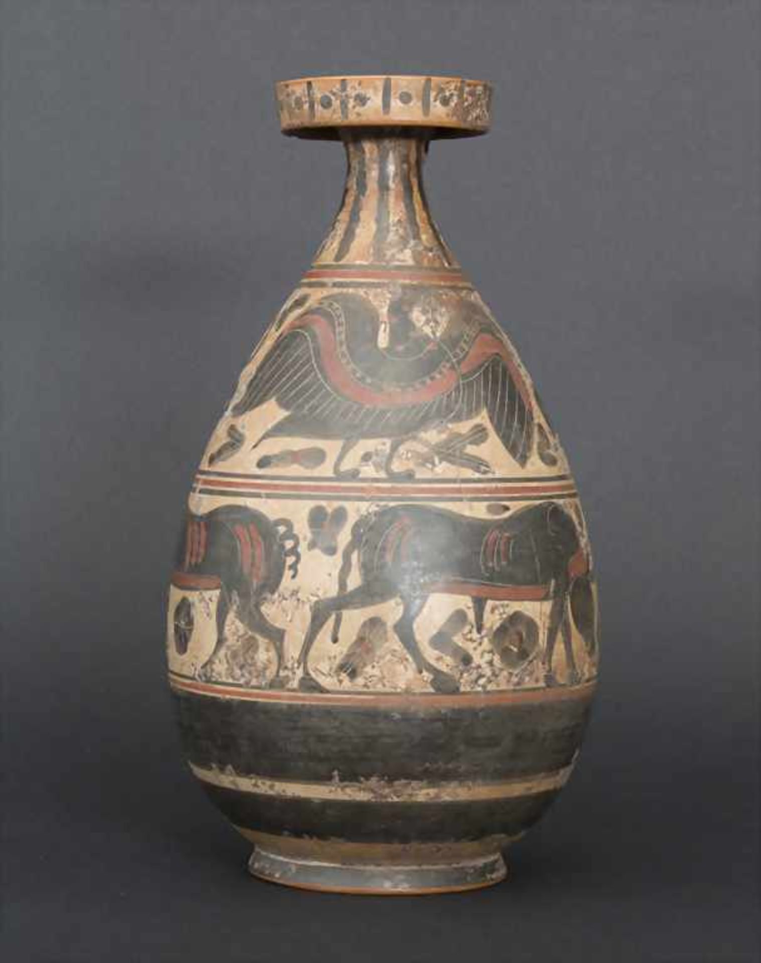 Vase, GriechenlandMaterial: Ton, rundum geritzt und polychrom bemalt,Marke/Signatur: keine,Höhe: - Image 4 of 11