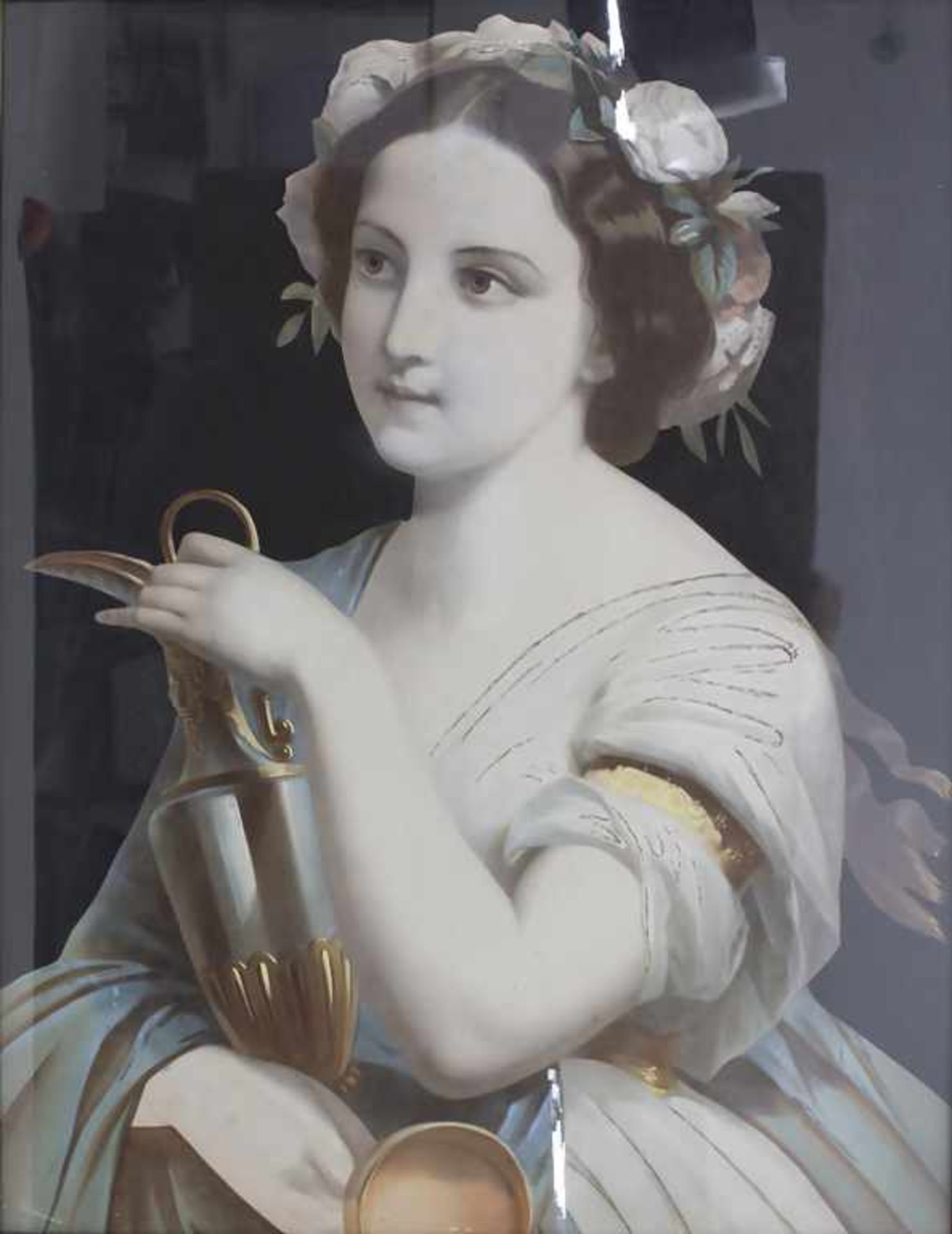 Porträt 'Junge Dame mit Schenkkanne' / A portrait 'Young woman holding a hug'Technik: Lichtdruck auf
