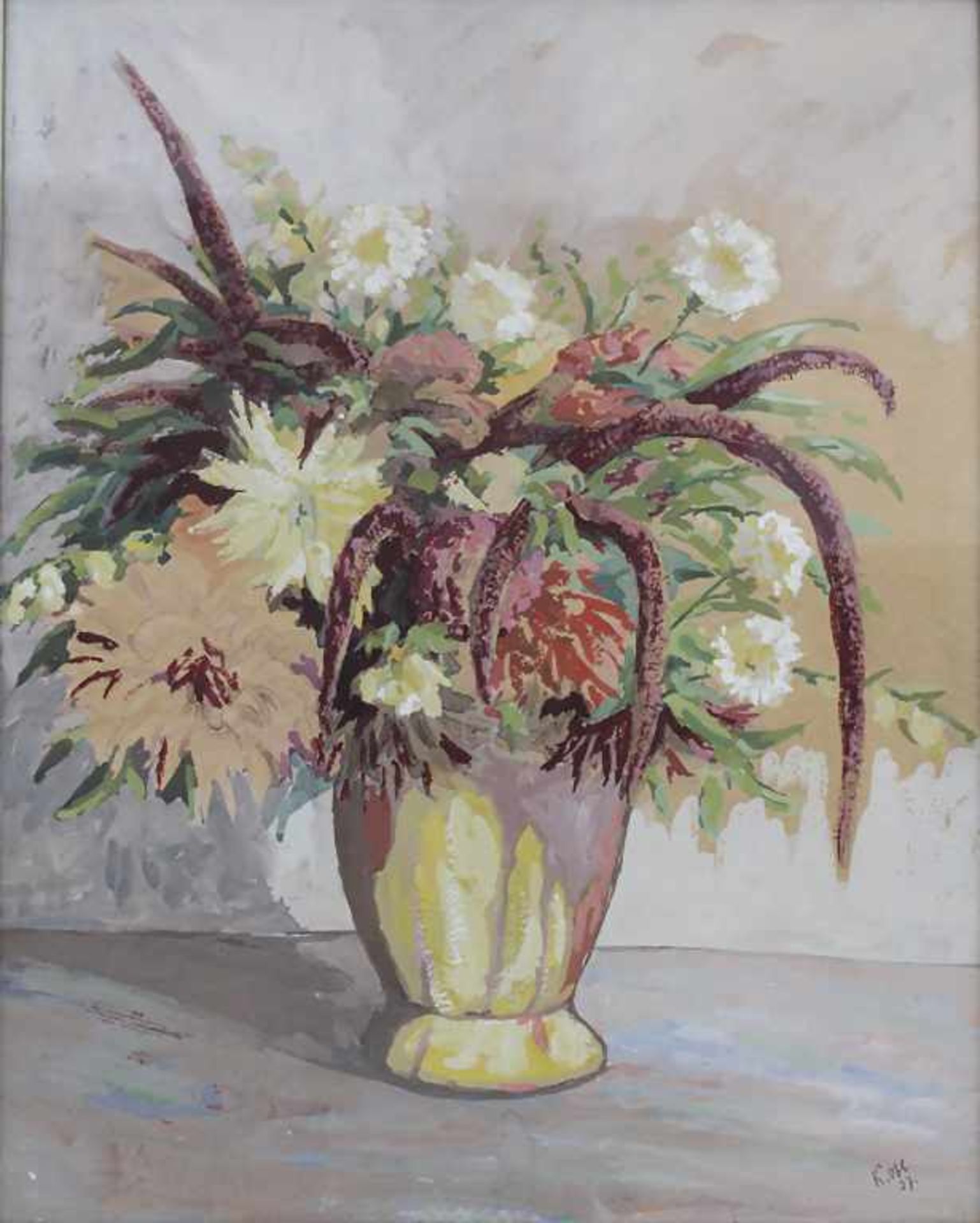 Karl Abt (1899-1985), 'Blumenstrauß in Vase' / 'A flower bouquet'Technik: Gouache auf Papier,