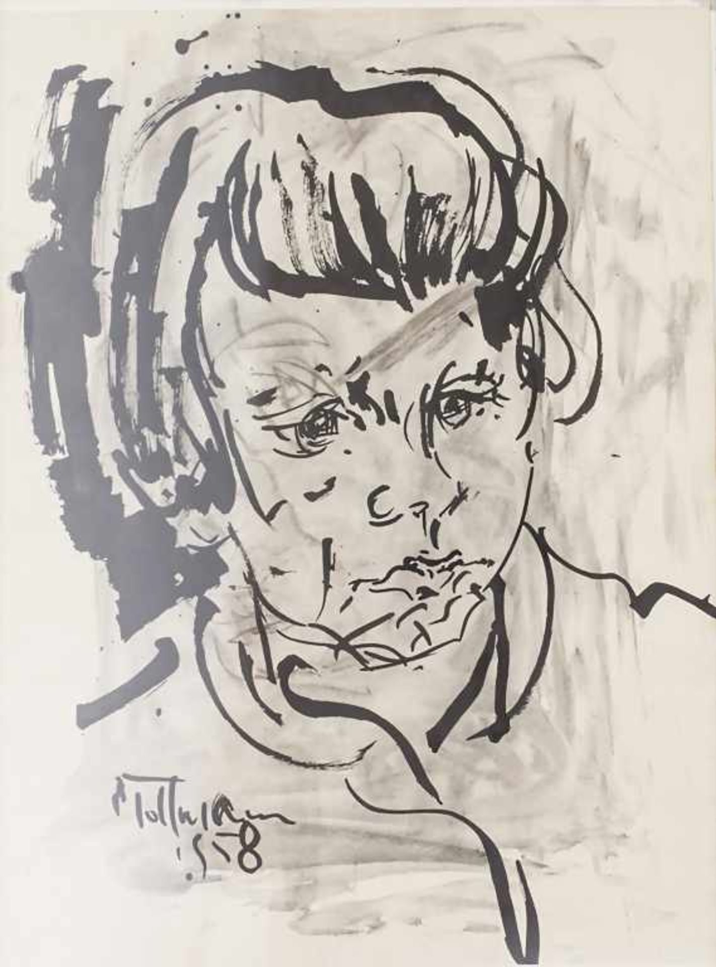 Frauenportrait / Portrait of a young woman, Günter TOLLMANN (1926-1990), 1958Technik: Tusche auf