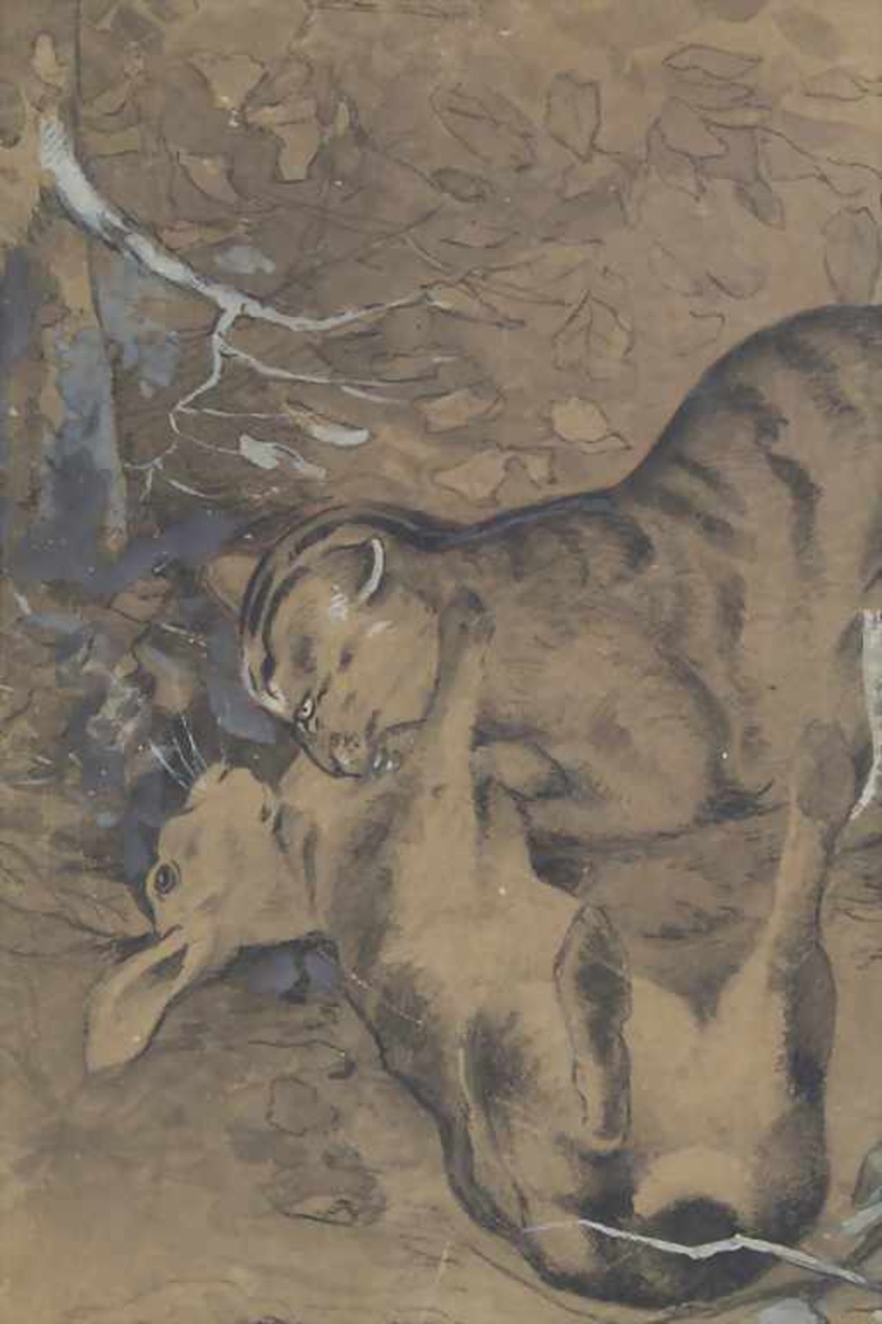 Alex S. Freedman (19./20. Jh.), 'Wildkatze mit erbeutetem Hase' / 'A wildcat with trapped hare' - Image 3 of 5