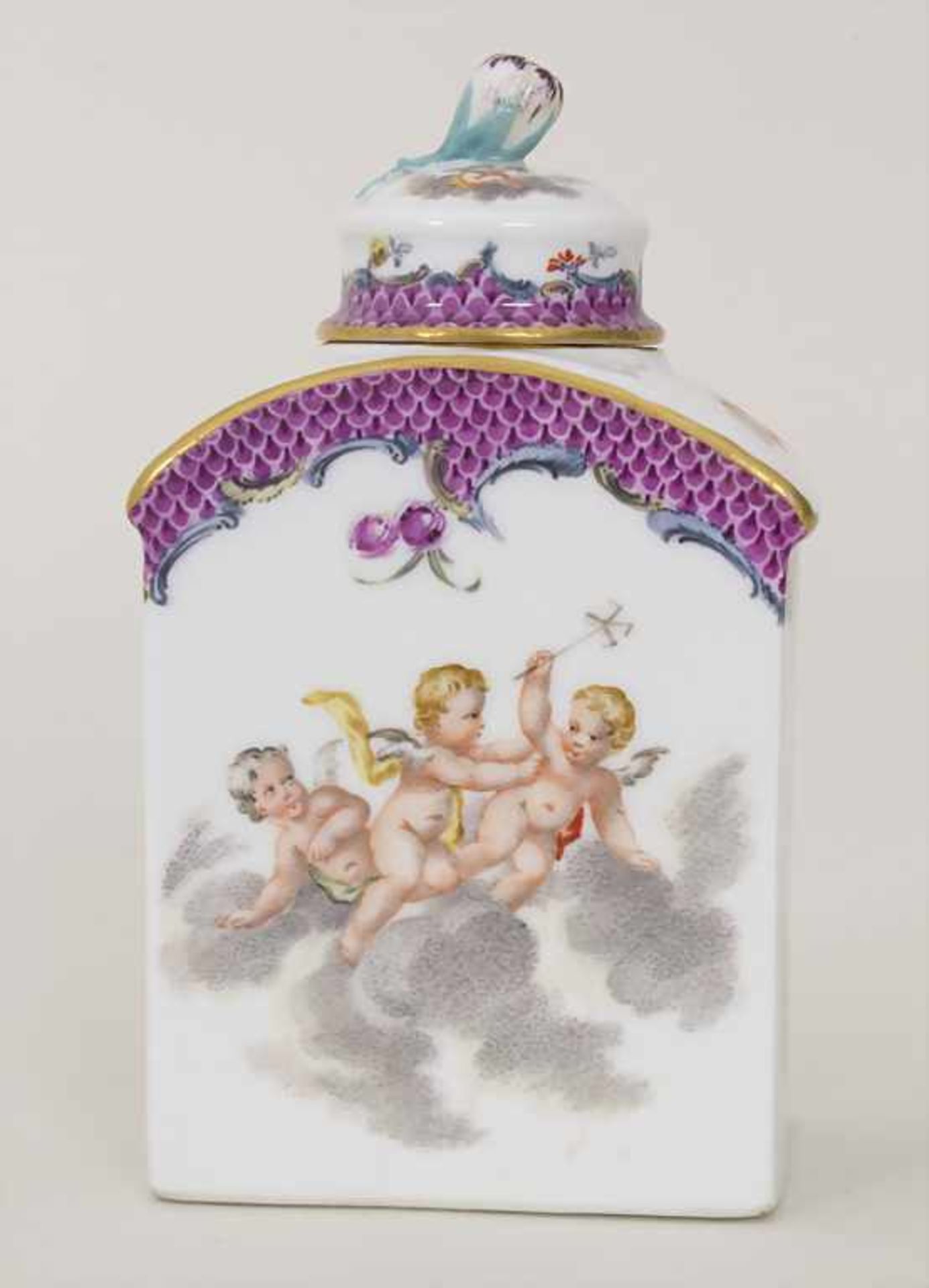 Teedose / A tea caddy, Meissen, um 1750Material: Porzellan, polychrom bemalt, glasiert,Marke: - Bild 5 aus 12