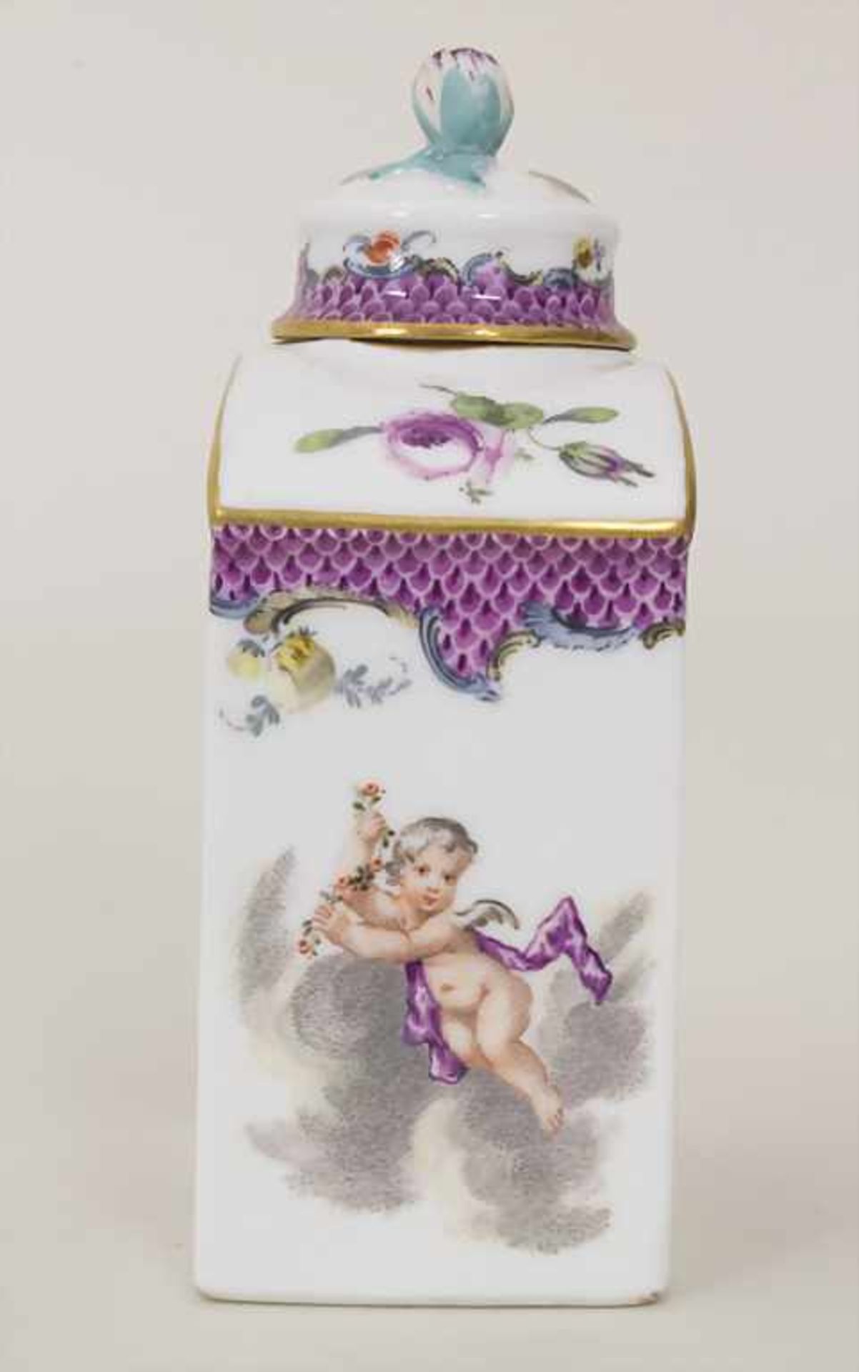 Teedose / A tea caddy, Meissen, um 1750Material: Porzellan, polychrom bemalt, glasiert,Marke: - Bild 2 aus 12