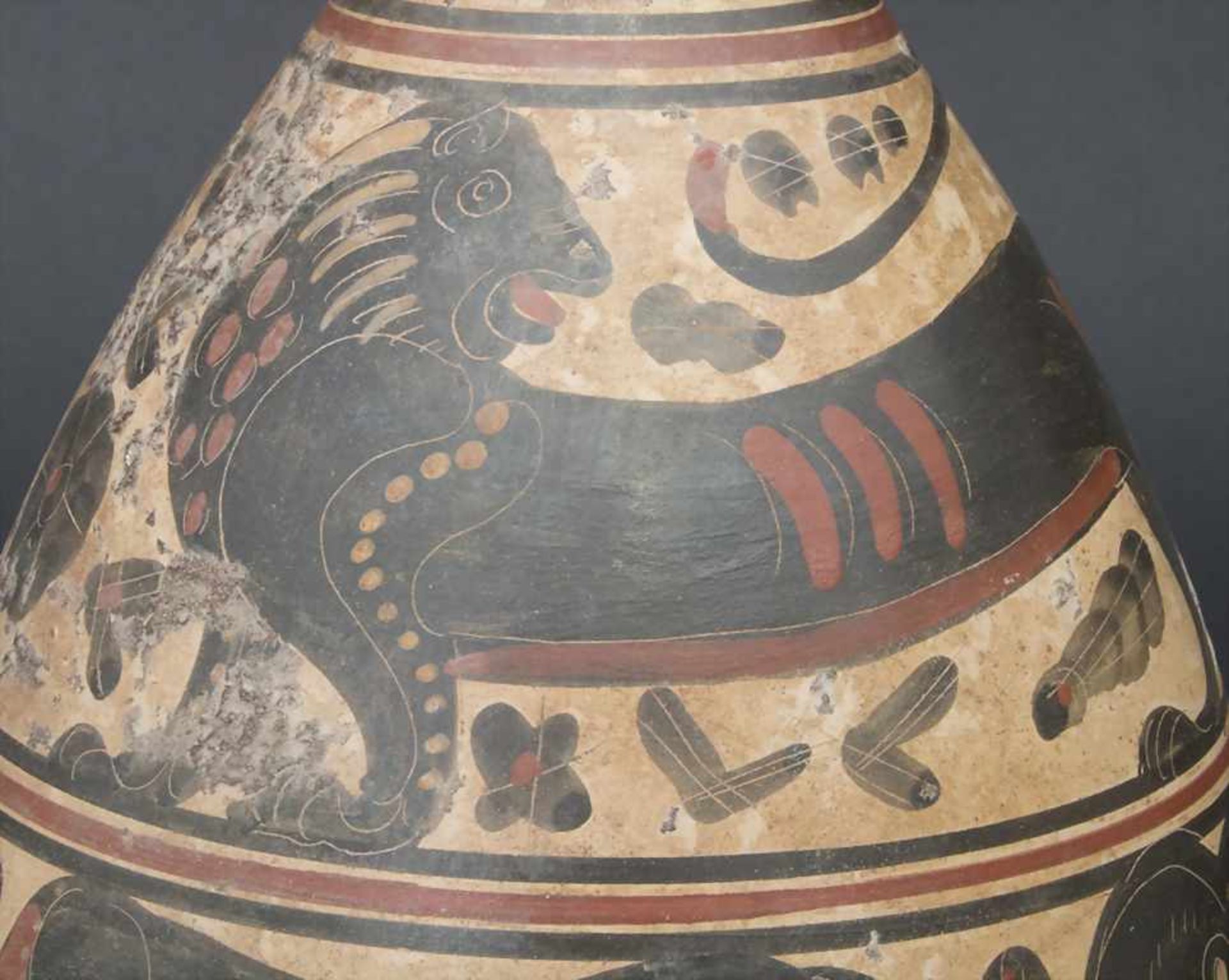 Vase, GriechenlandMaterial: Ton, rundum geritzt und polychrom bemalt,Marke/Signatur: keine,Höhe: - Image 8 of 11