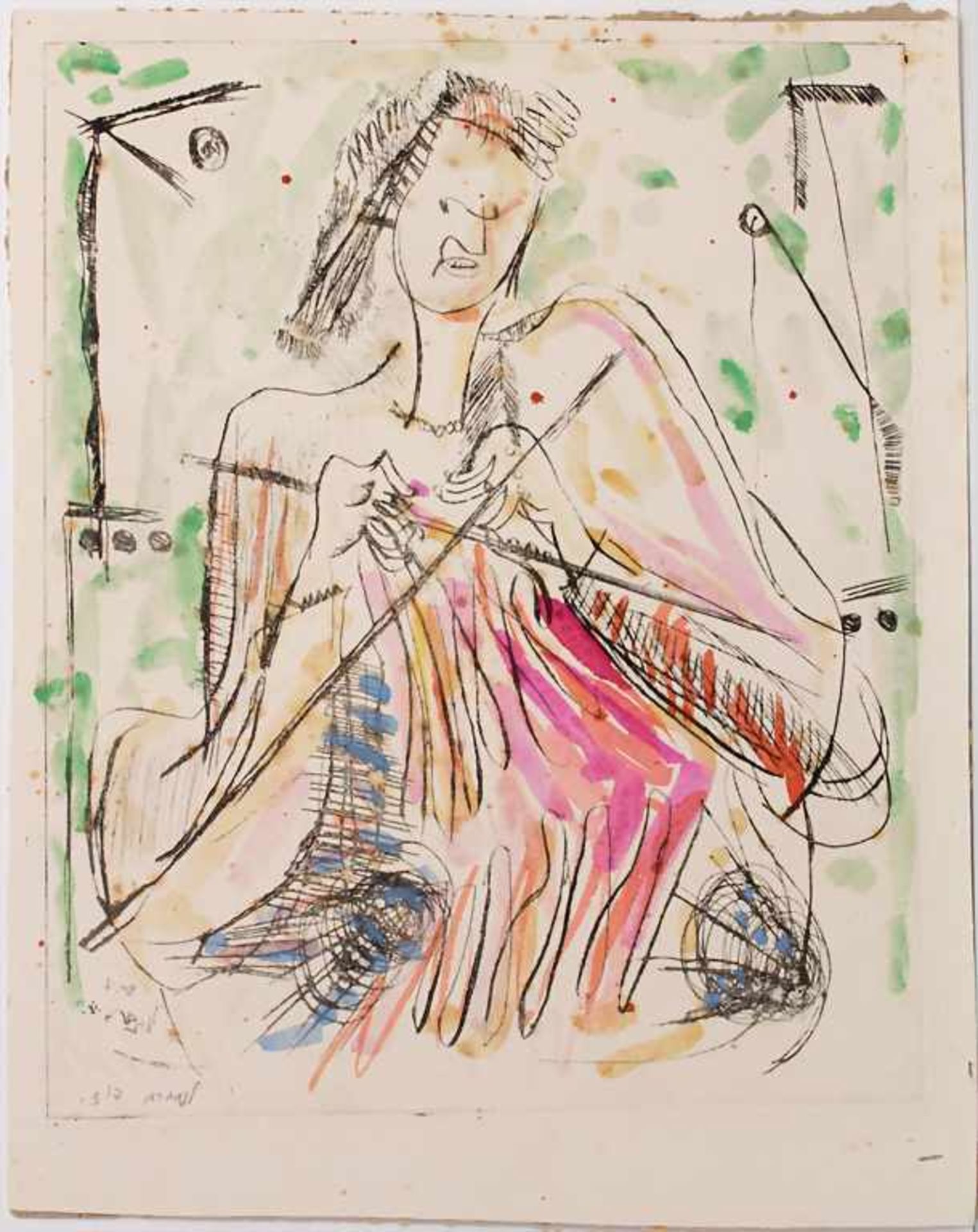 David Lan-Bar (1912-1987), 'Strickende' / A knitting woman' - Image 2 of 3