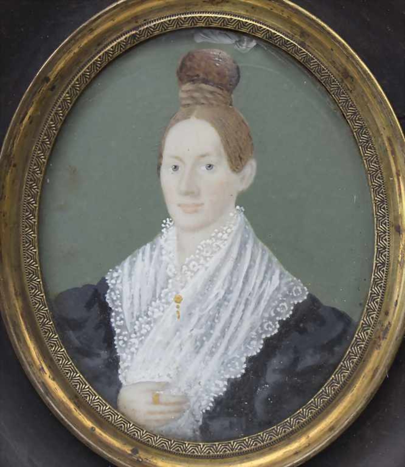 Miniatur Porträt einer Dame mit zeittypischer Frisur / A miniature portrait of lady with typical
