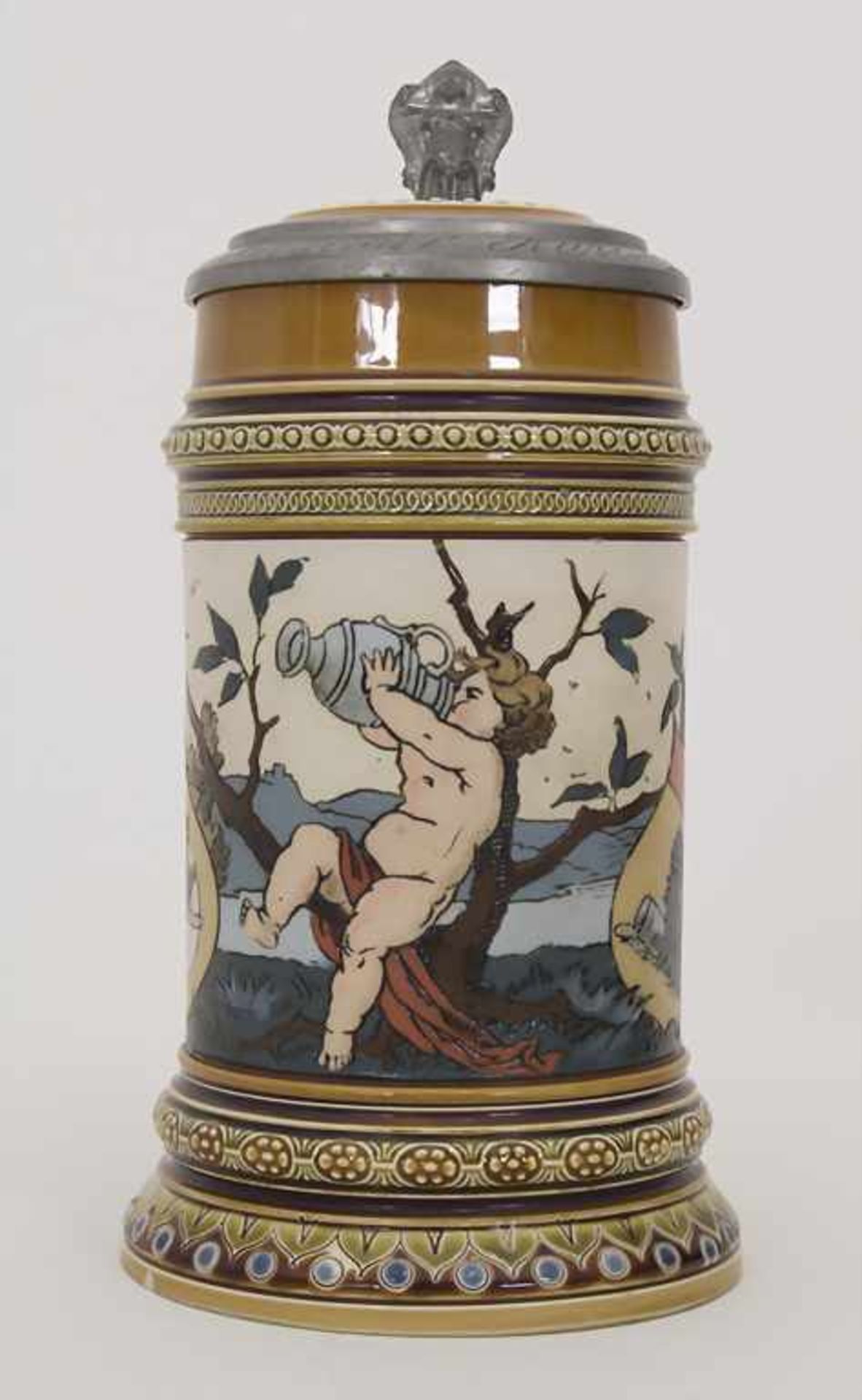Bierkrug 0,5 L / A stoneware beer mug, Mettlach, Entwurf Christian Warth, um 1894