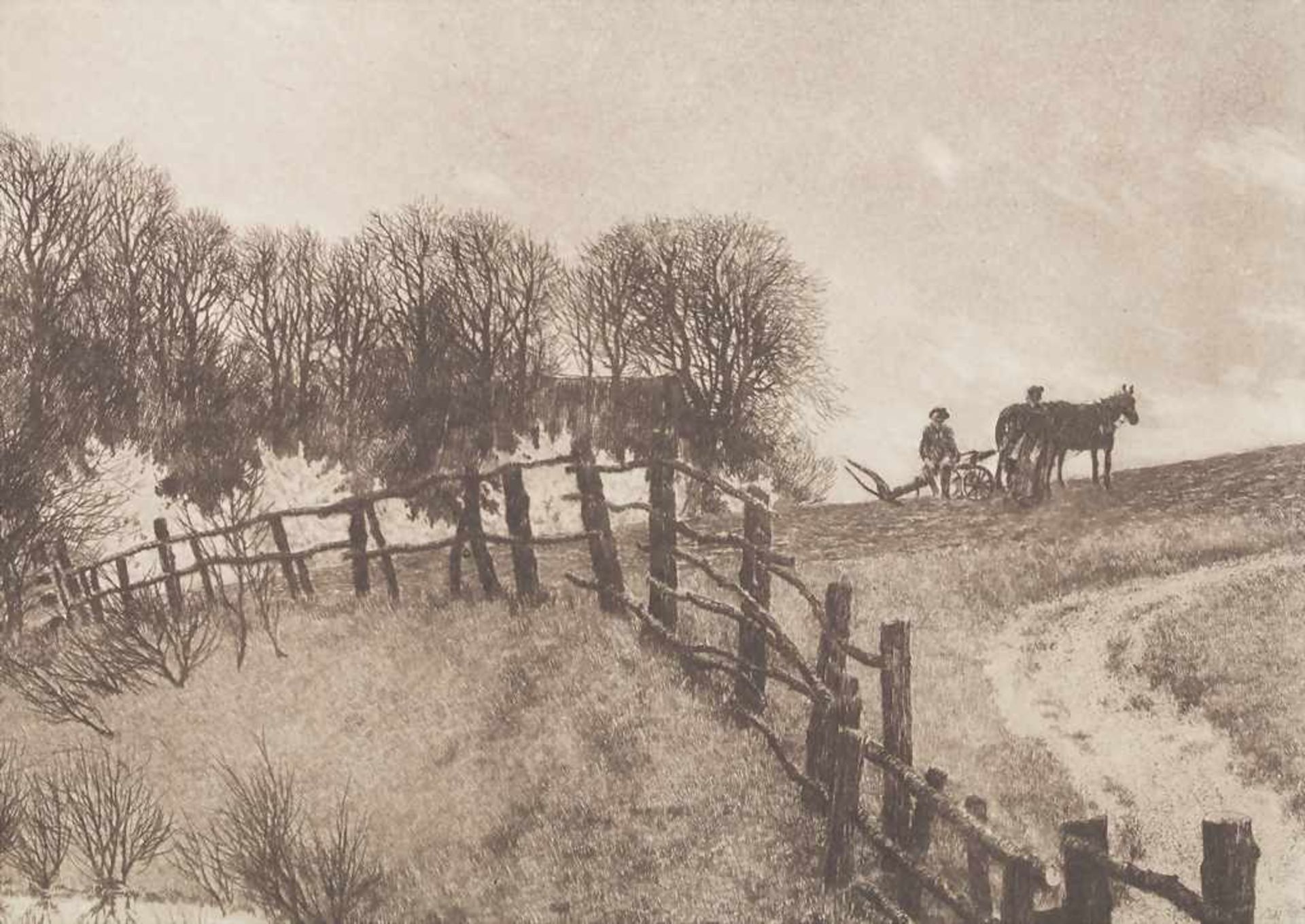 Franz Hecker (1870-1944), 'Landschaft mit Pferdepflug' / 'A landscape with horse plough' - Image 3 of 4