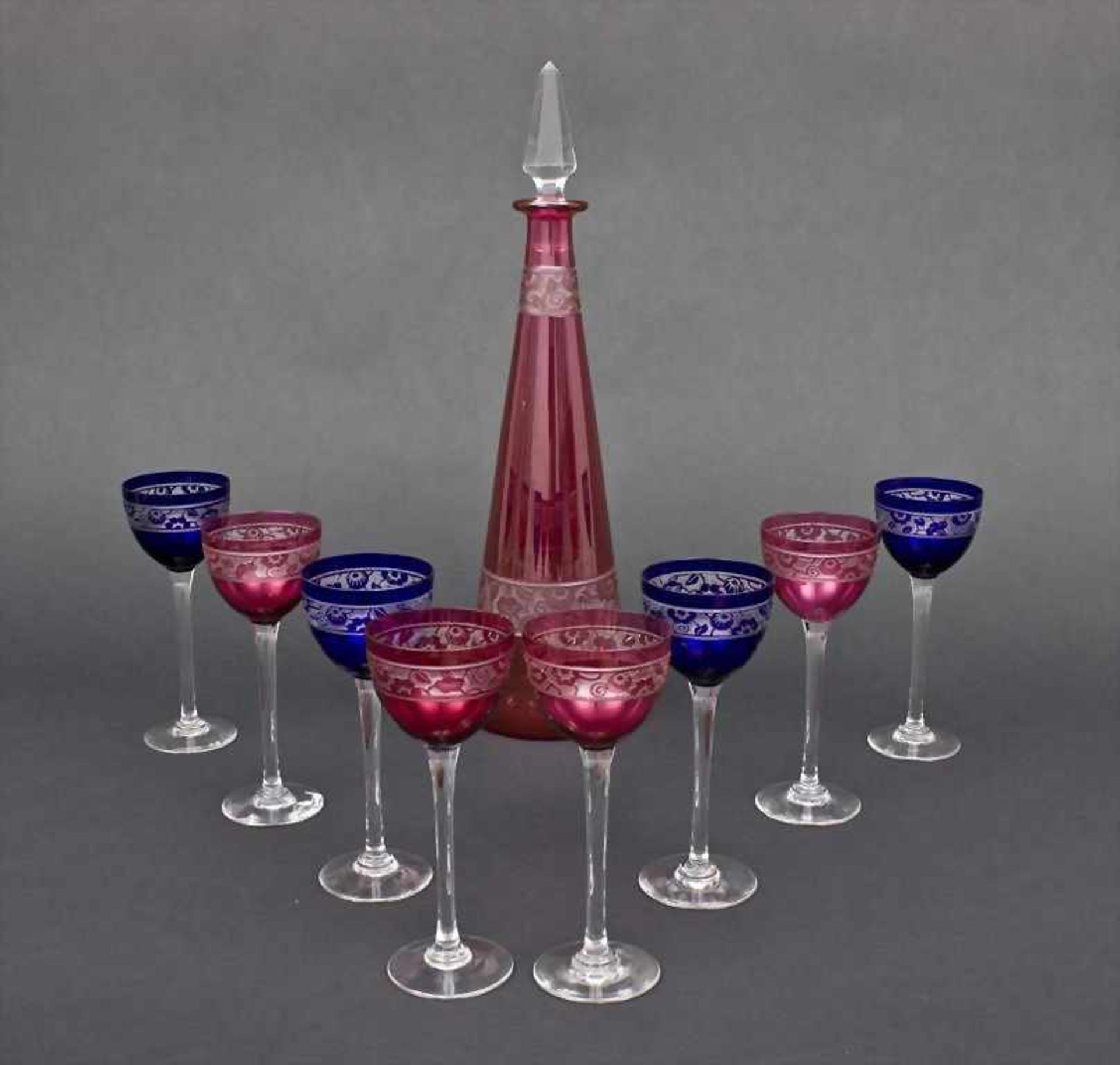 Art Déco-Likörset/Art Déco Liqueur Set, Cristallerie de Nancy, um 1925<br