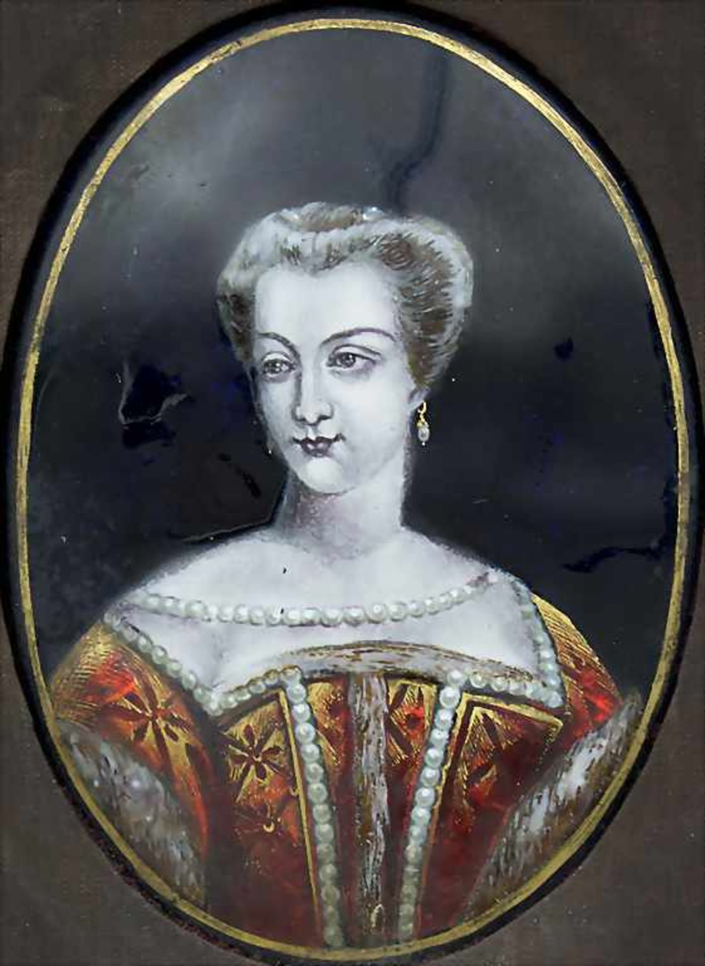 Miniatur Emaille Portrait einer adligen Dame / A miniature email portrait of a noble lady,