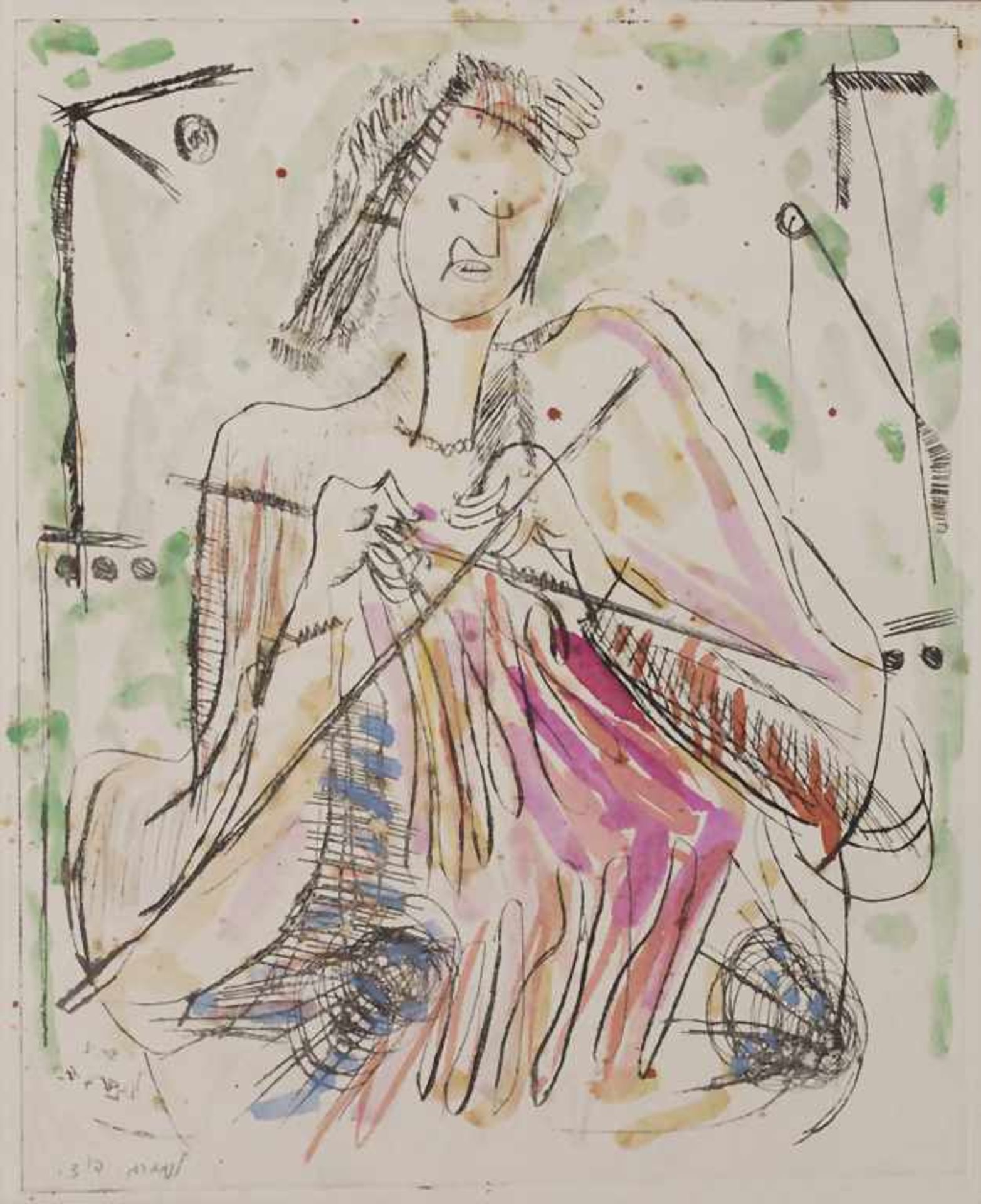 David Lan-Bar (1912-1987), 'Strickende' / A knitting woman'