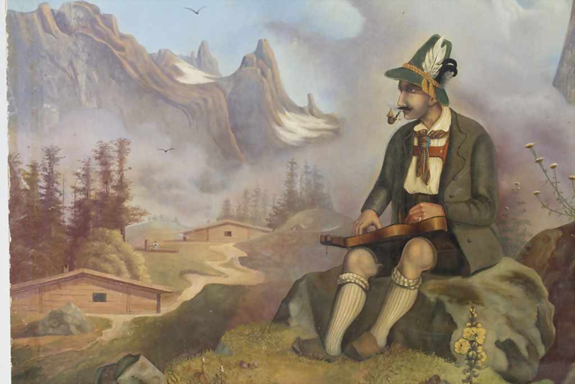 Ludwig Halauska (1827-1882), 'Gebirgslandschaft mit Zitherspieler' / 'A mountain landscape with - Image 2 of 4