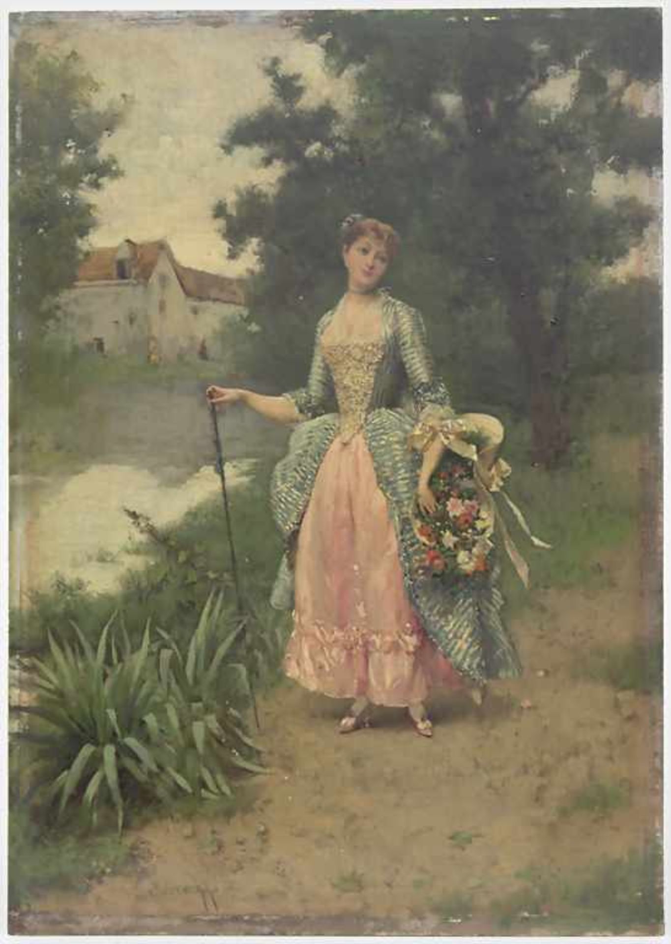 Oreste Cortazzo (1830/36-c.1912), 'Dame mit Blumenkorb' / 'A lady with flowers'