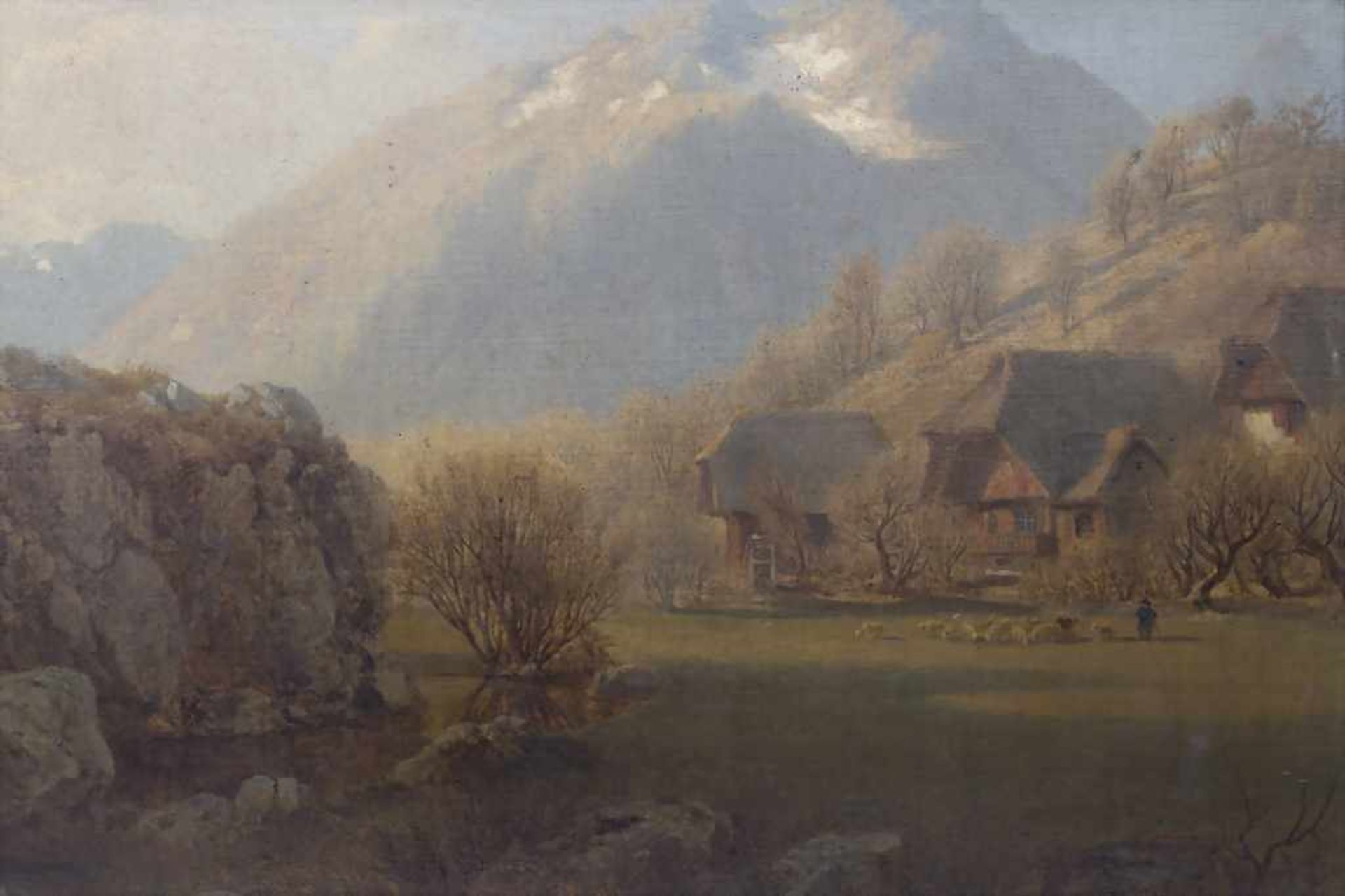 Jacob Vollweider (1834-1891), 'Gebirgslandschaft mit Bauernhäusern und Figurenstaffage / A - Image 2 of 4