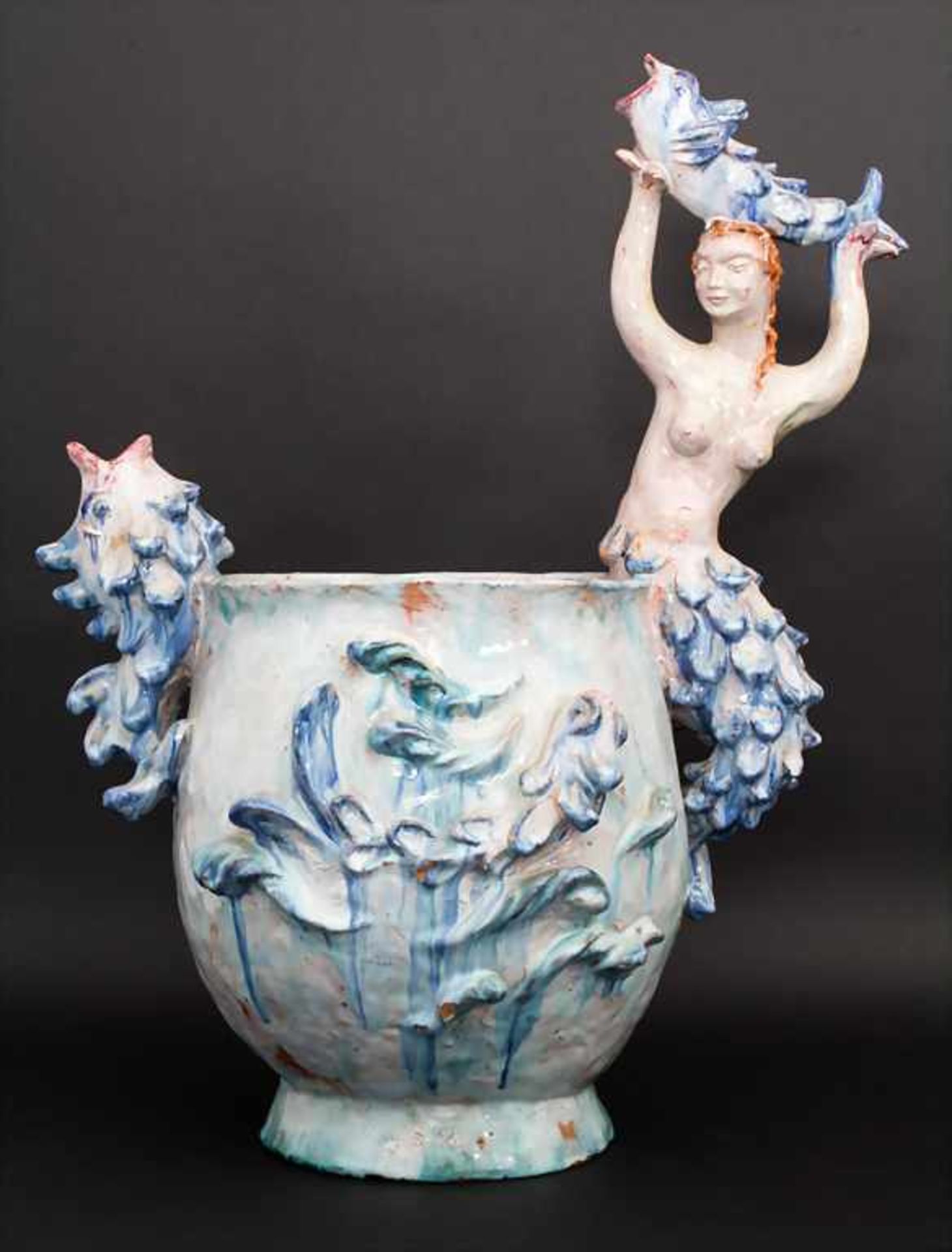Große Vase mit Figur 'Meerjungfrau und Fische' / A vase with mermaid and fish, Entw. Bernhardine (
