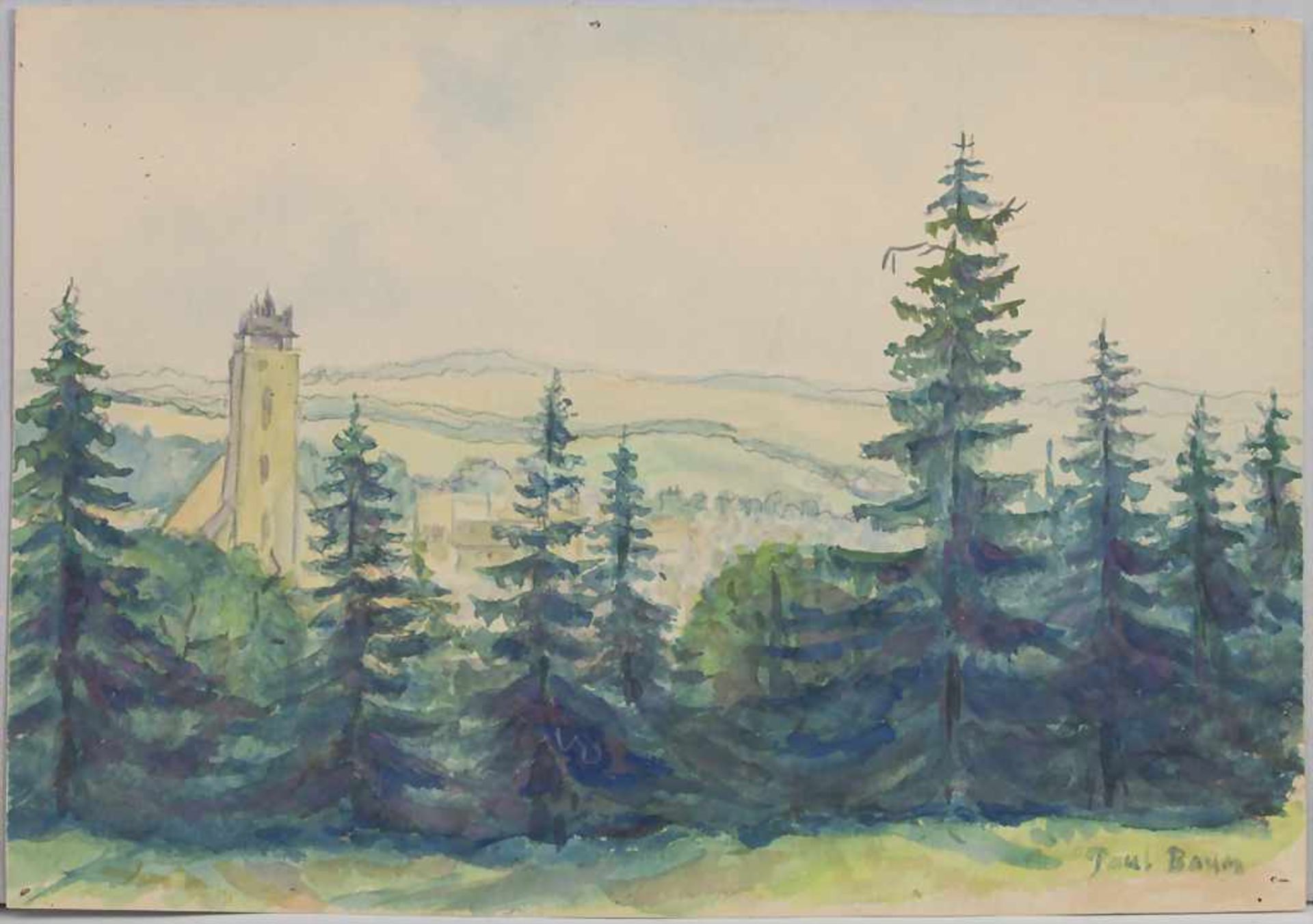 Paul Baum (1859-1932), 'Hügellandschaft mit Tannenwald' / 'A hilly landscape with fir forest'