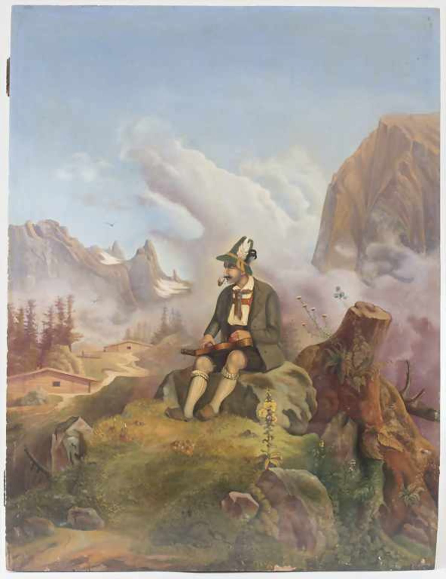 Ludwig Halauska (1827-1882), 'Gebirgslandschaft mit Zitherspieler' / 'A mountain landscape with