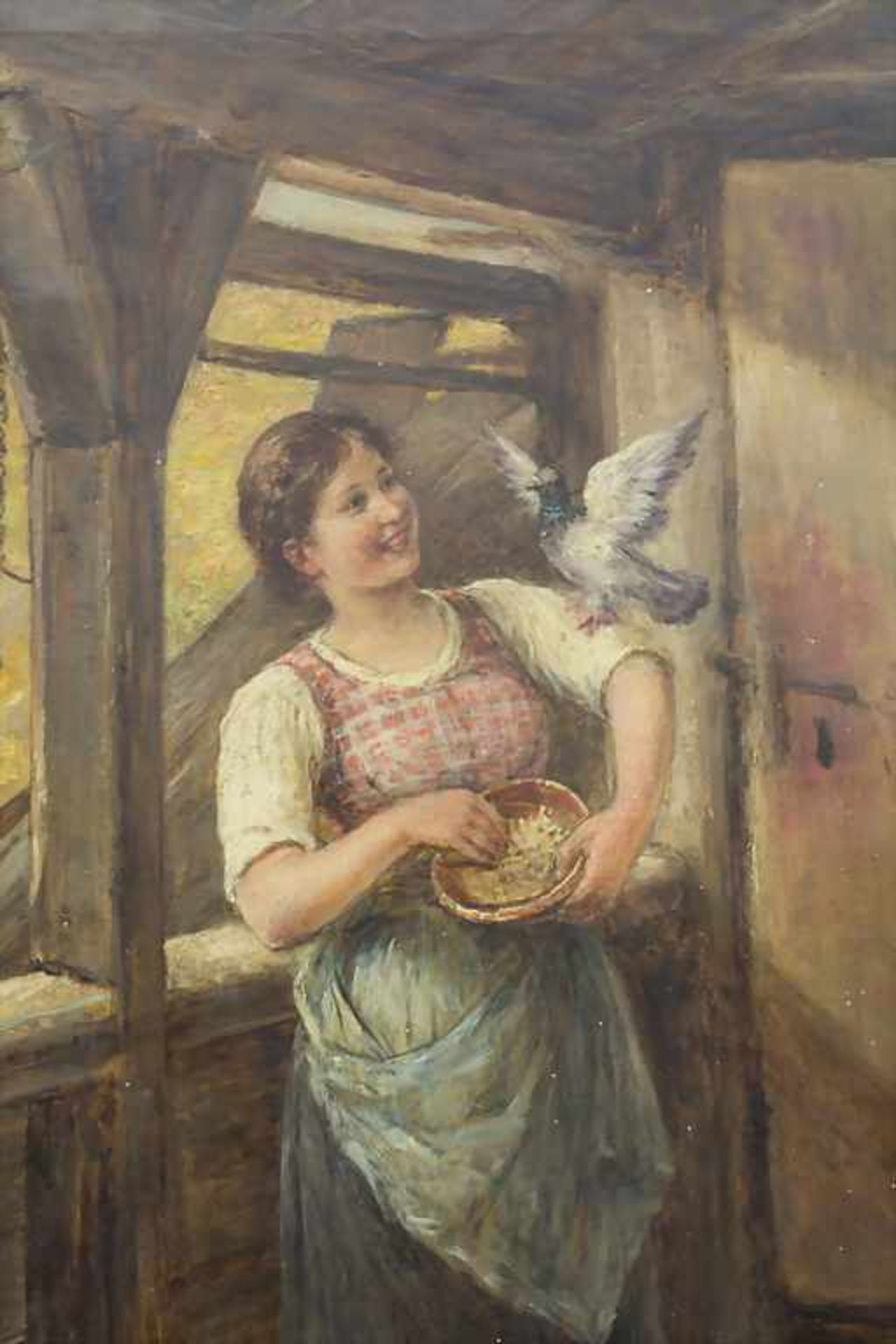 Ludwig Blume-Siebert (1853-1929), 'Junge Frau beim Taubenfüttern' / 'A young woman feeding doves' - Image 3 of 5