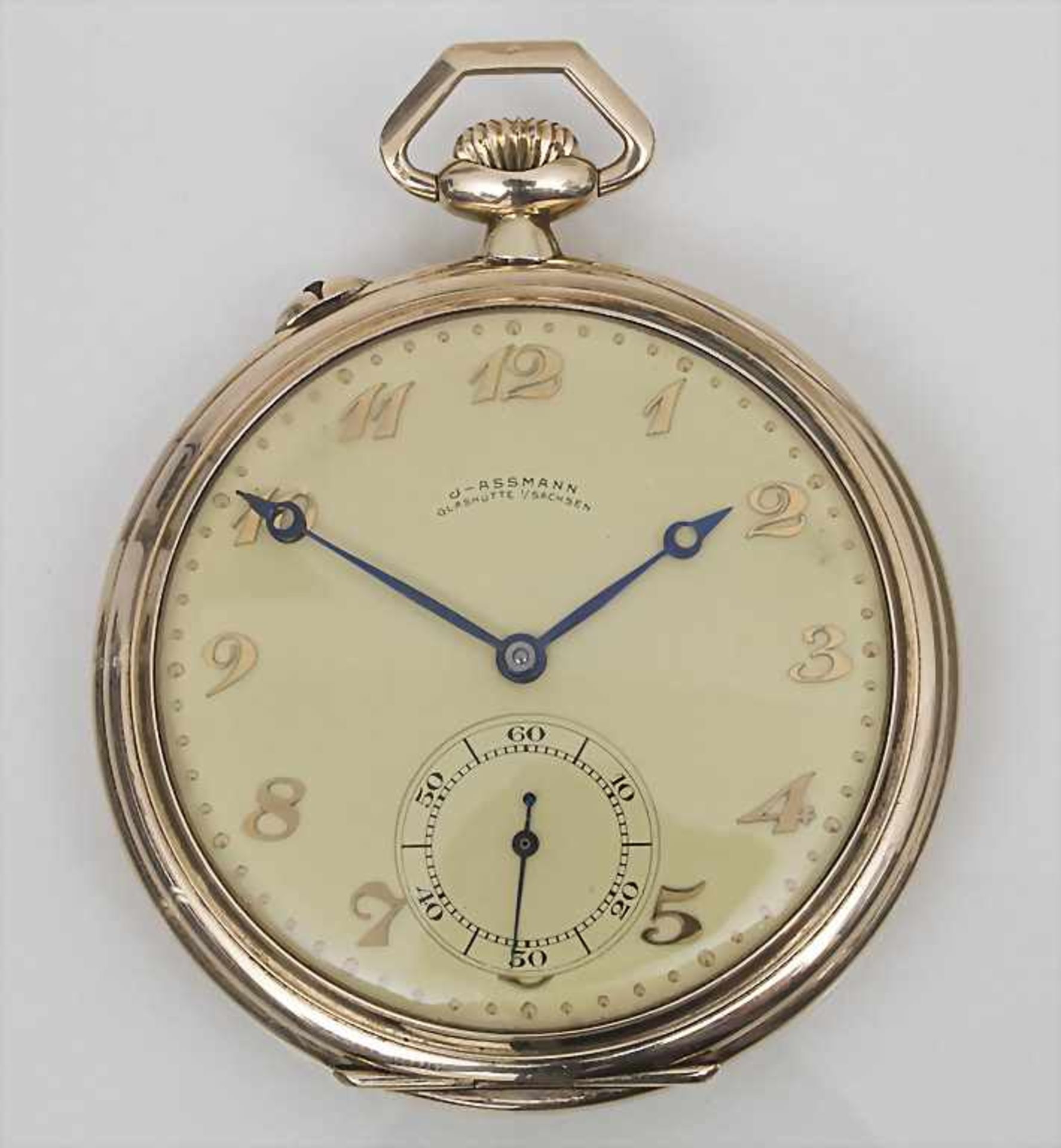 Offene Herrentaschenuhr / A pocket watch, J. Assmann, Glashütte in Sachsen, um 1915<