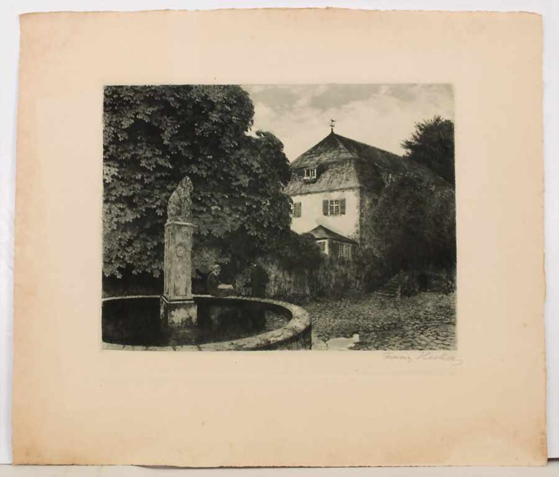 Franz Hecker (1870-1944), 'Mann am Brunnenrand' / 'A man seated on the edge of a fountain' - Image 2 of 5