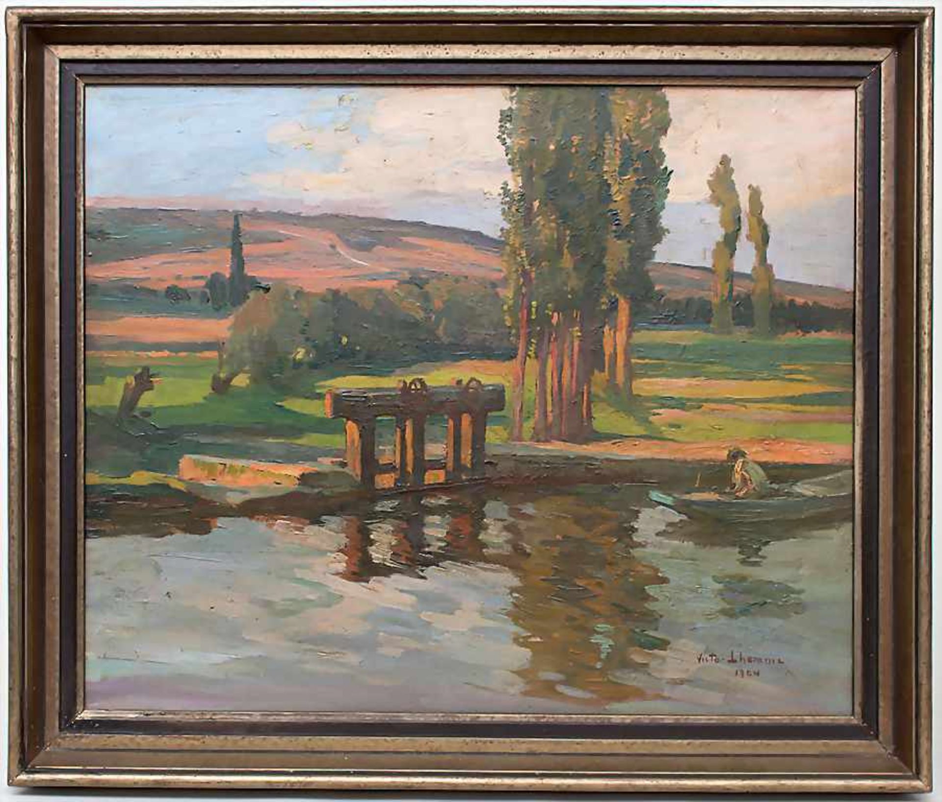 Victor Lhomme (1870-1957), 'Landschaft mit Wehr und Boot im Abendlicht' / 'A landscape with a weir - Bild 2 aus 7