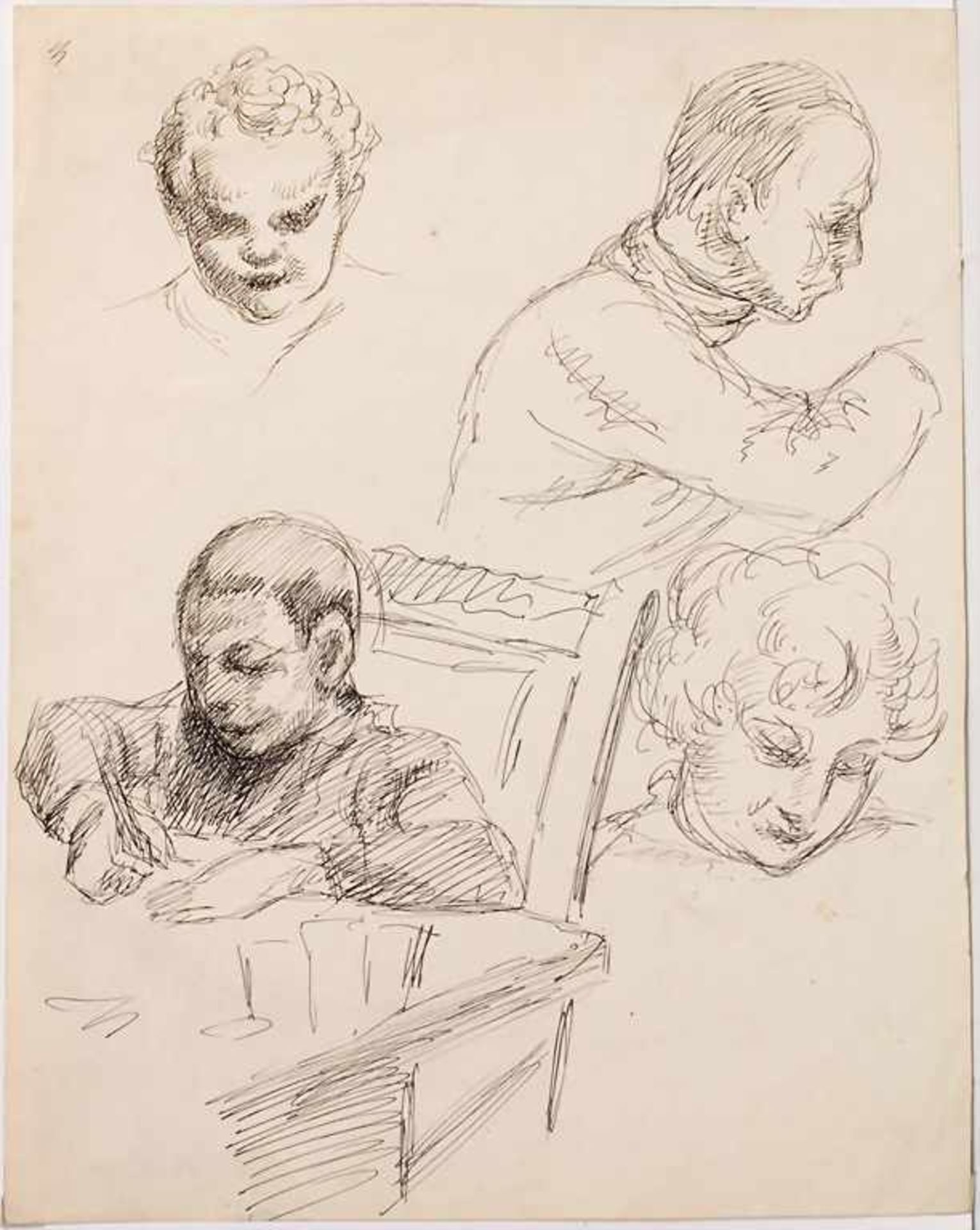 Béla Kádár (1877-1956), Tuscheskizzen 'Knaben' / Ink sketches 'boys'<br