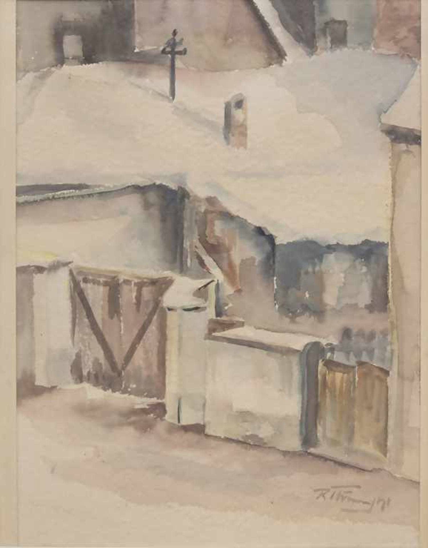 Künstler des 20. Jh., 'Schneebedecktes Gebäude' / 'A snow covered building'<b