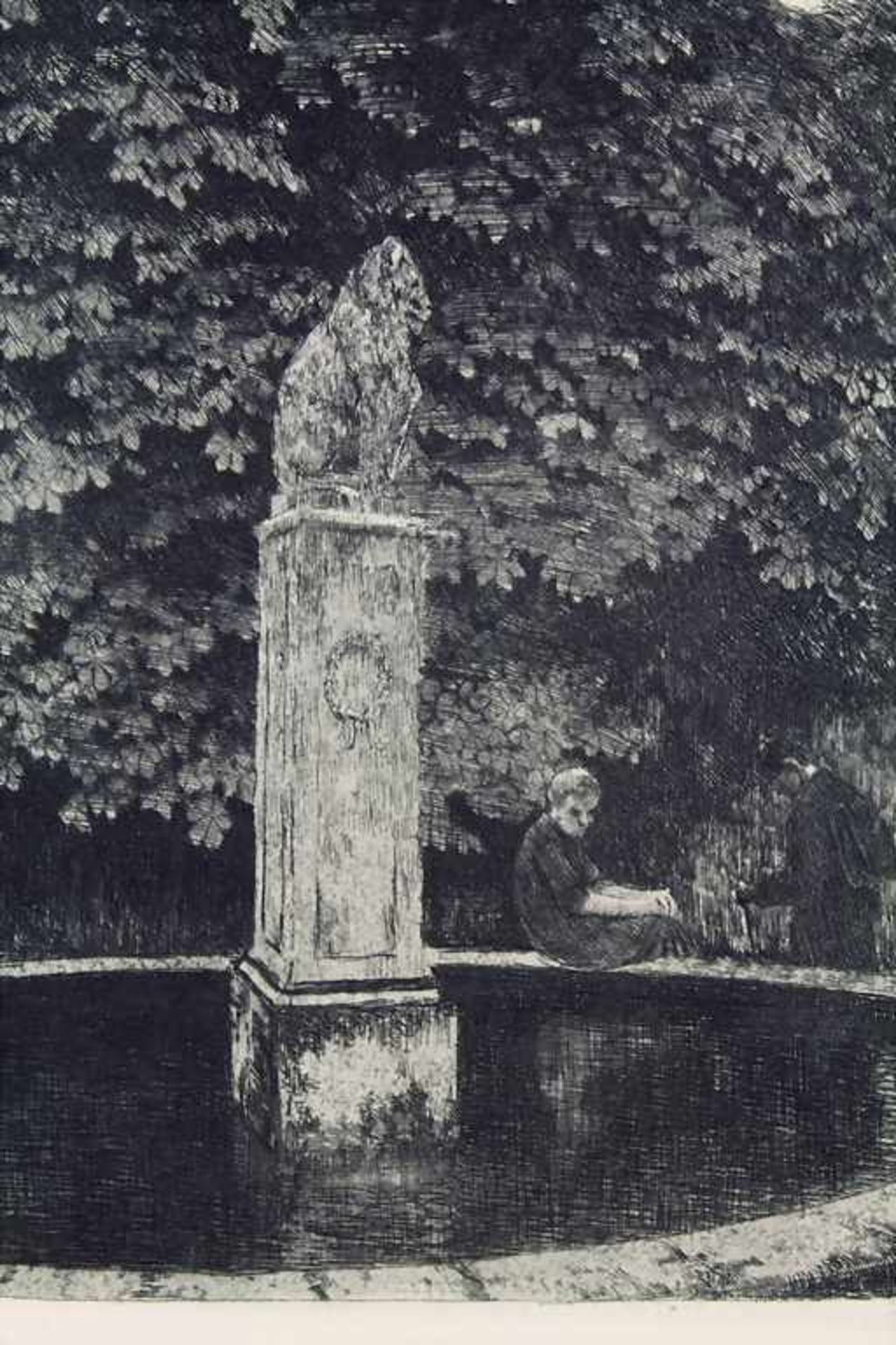 Franz Hecker (1870-1944), 'Mann am Brunnenrand' / 'A man seated on the edge of a fountain' - Image 4 of 5